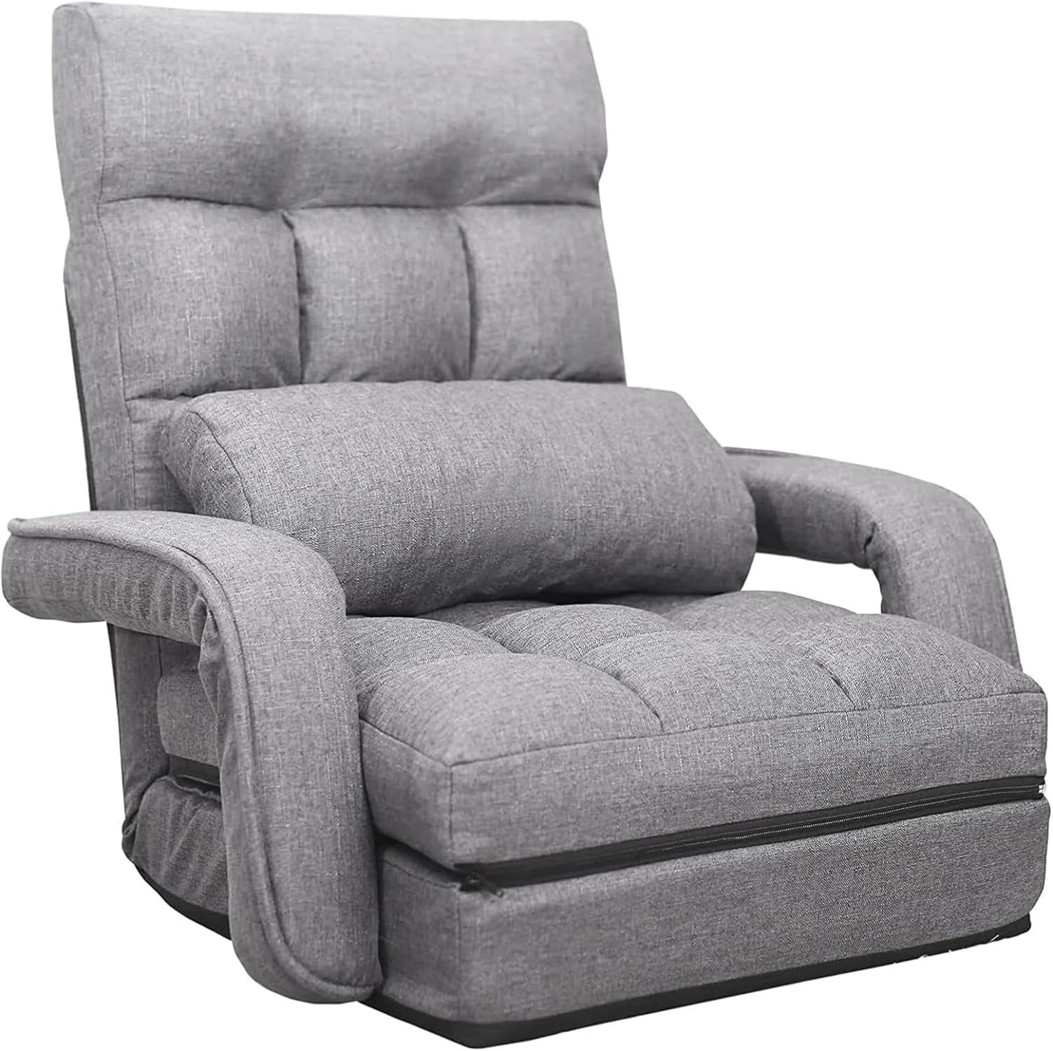 DHMAKER Folding Floor Chair, Floor Gaming Chair with Back Support, 6 Adjustable Positions Chaise Lounger Sofa Indoor, Breathable Fabric Floor Lazy Sofa Chair Bed for Living Room, Bedroom, Office