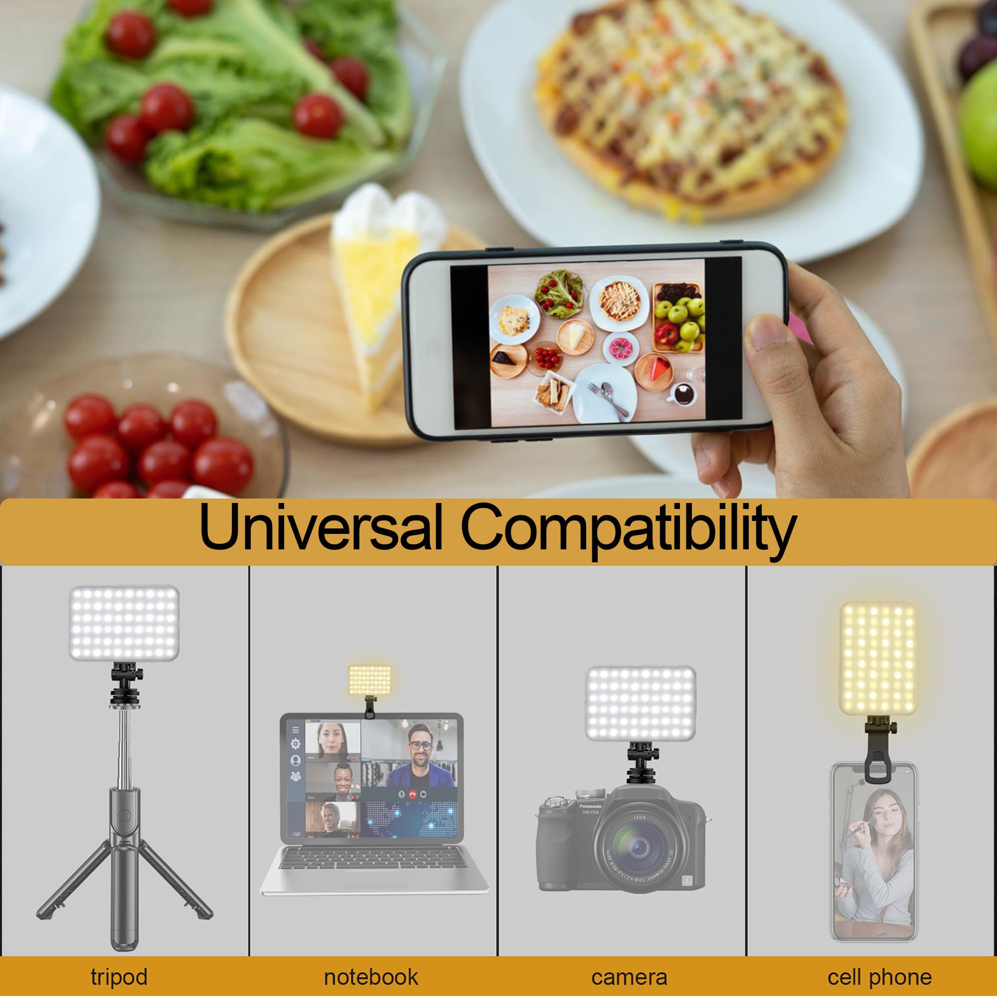 60 LEDs Selfie Light, 3 Lighting Modes, Rechargeable Clip on Phone/Laptop/Camera Light & CRI 97+ for Laptop/Phone, iPhone Camera, Video Conference, Youtube, TikTok, Makeup Vlog (Black) — view 4