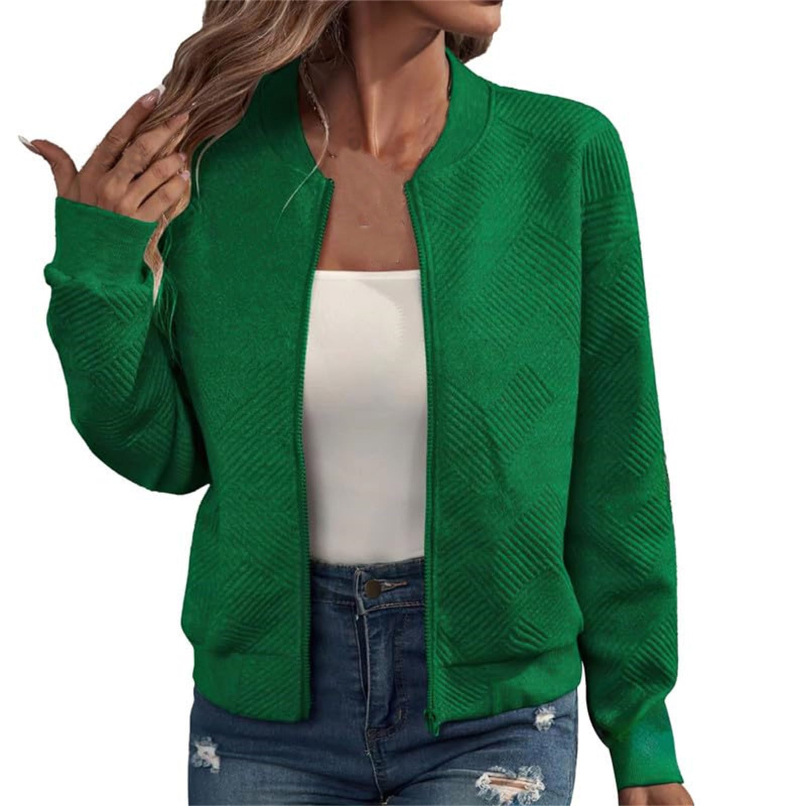 KeepinkWomens Bomber Jackets Casual Stand Collar Full Zip Coats Plain Quilted Lightweight Jacket Long Sleeve Sweatshirt Dressy Tops Fall Fashion Short Cardigan Outerwear S-XXL Sale