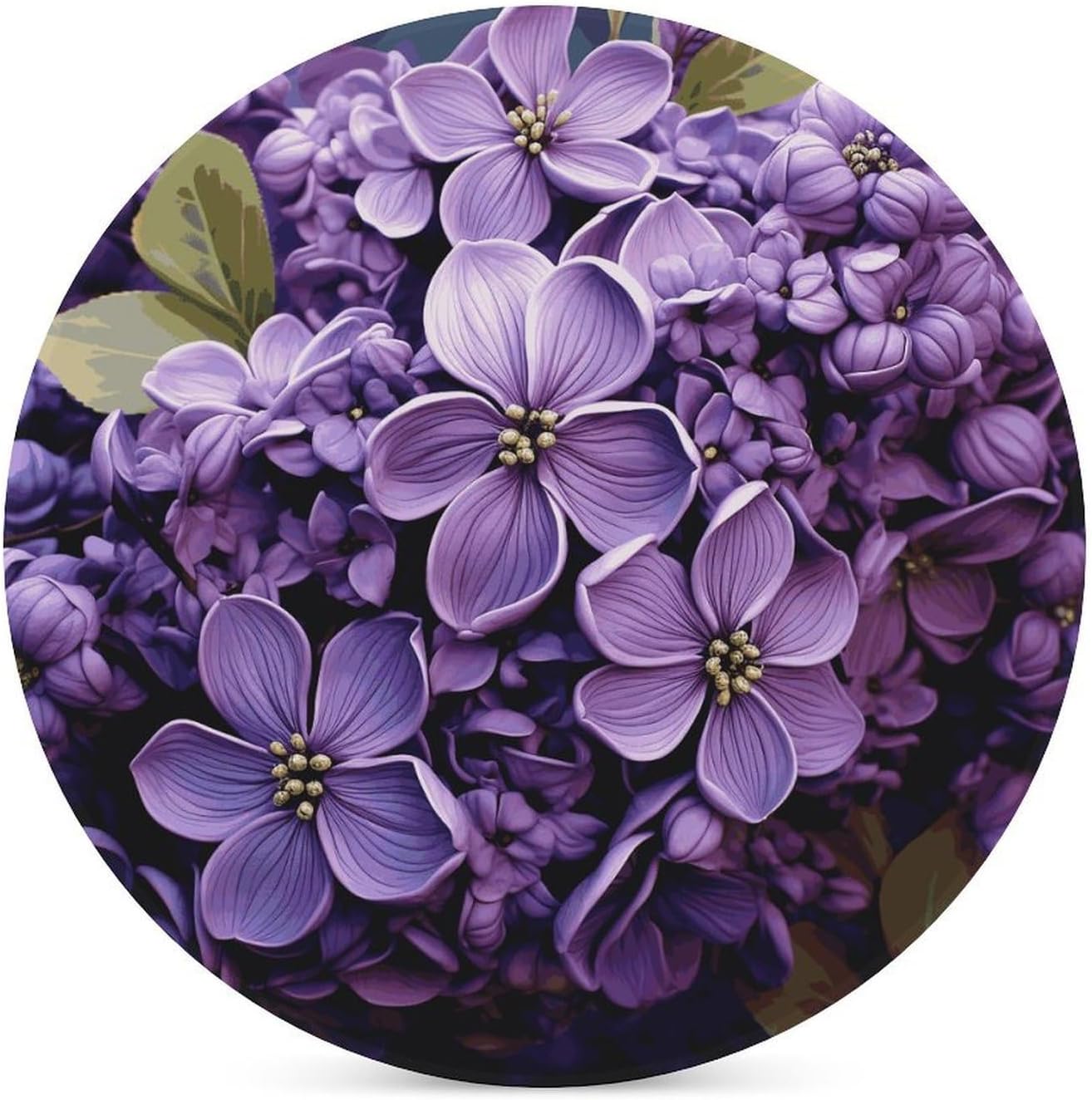 Purple Floral Coasters Round Coasters Set Ceramic Stone Coaster with Cork Base Coffee Cup Beverage Cup Mat Cute Funny Table Drinks Coaster for Mugs and Cups Office Kitchen