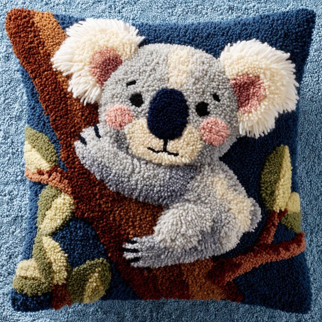 Taxpy DIY Latch Hook Rug Kits, Koala Latch Hook Cushion Kits Pillowcase Rug Crochet Needlework DIY Needlework Pillow Cover Sofa Cushion 43x43cm