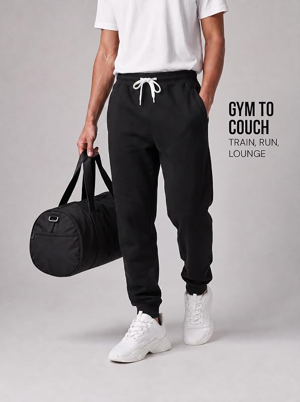 Southpole Fleece Joggers for Men with Pockets, Black, XL image 2