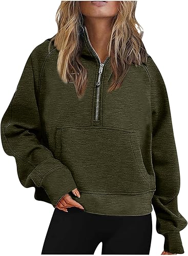 Sudadera con cremallera de un cuarto para mujer, sudadera con bolsillo, Y2K media cremallera, ropa de invierno de forro polar 2023, A01-verde