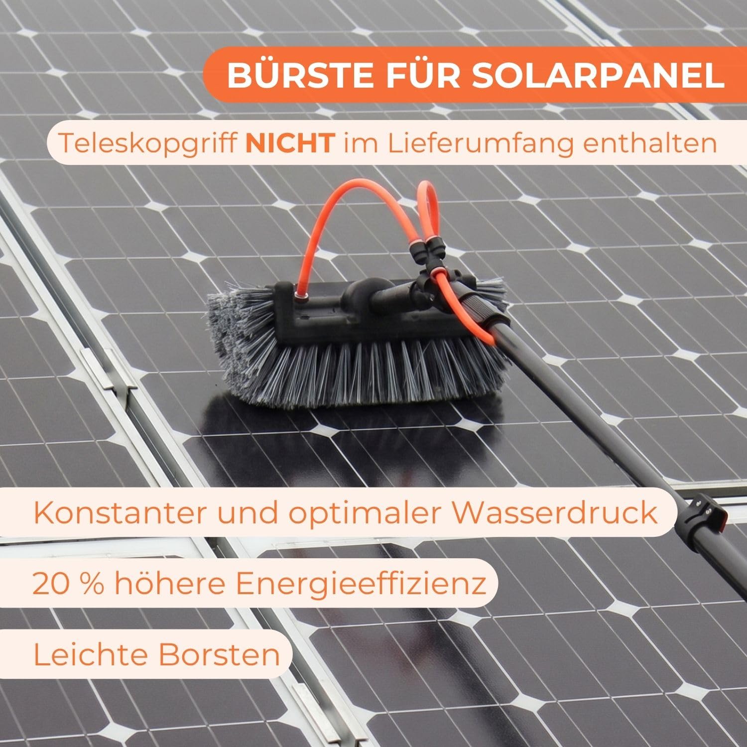 Aquascopic Solarbürste weich - Kratzfreie Reinigung für Solarpanels - Wasserführend - Für Teleskopstange - Auch für Glas & empfindliche Oberflächen