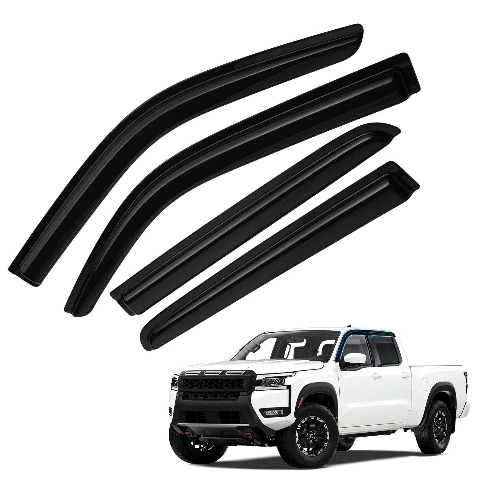 Frontier Rain Guards - Window Visors for Nissan Frontier Crew Cab 2022-2025 2026, Out-Channel Side Window Rain Guards for Frontier Accessories, 4PCS, Black, Car Accessories