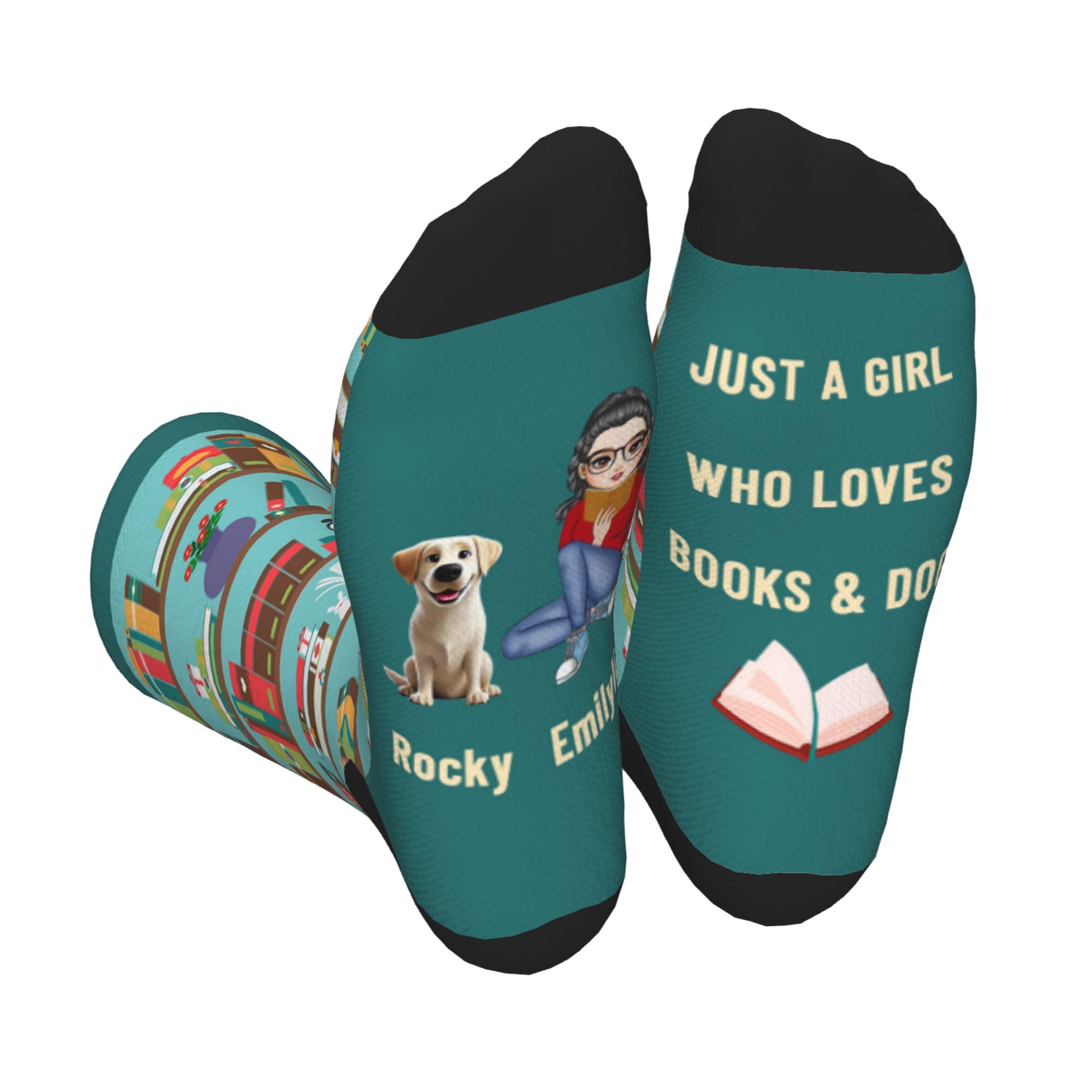 NOONATIVE Personalized Reading Book Crew Socks,Custom Crew Socks With Name Portrait,Gifts for Book Lovers Readers Bookworms Librarians