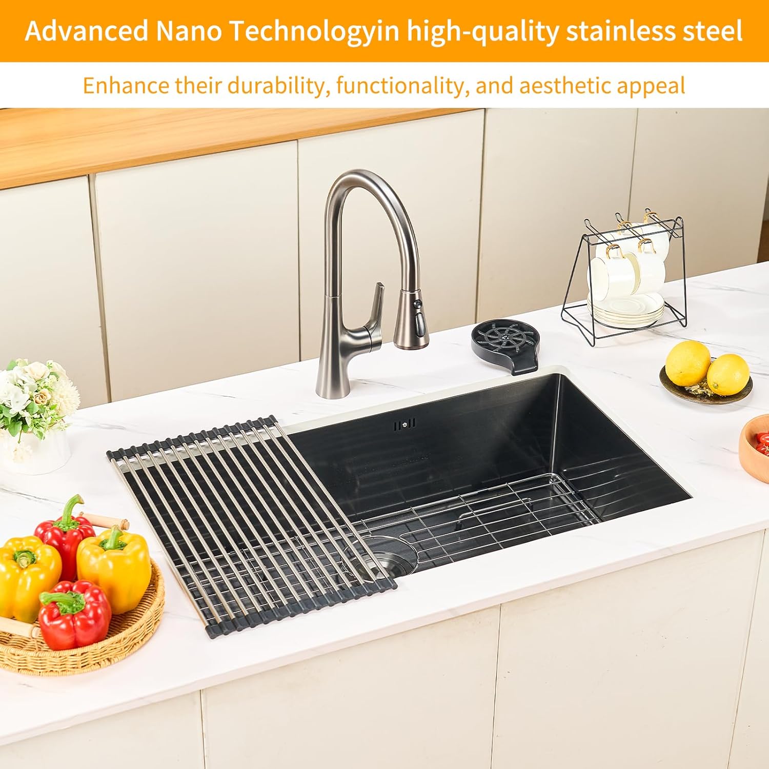 30 Inchs Undermount Kitchen Sinks, 30 x 19 x 9 Inch Black-Grey Single Bowl Sink,16 Gauge Stainless Steel Nano Black Sink with Accessories for Workstation, Prep Kitchen, Bar Sink(new)