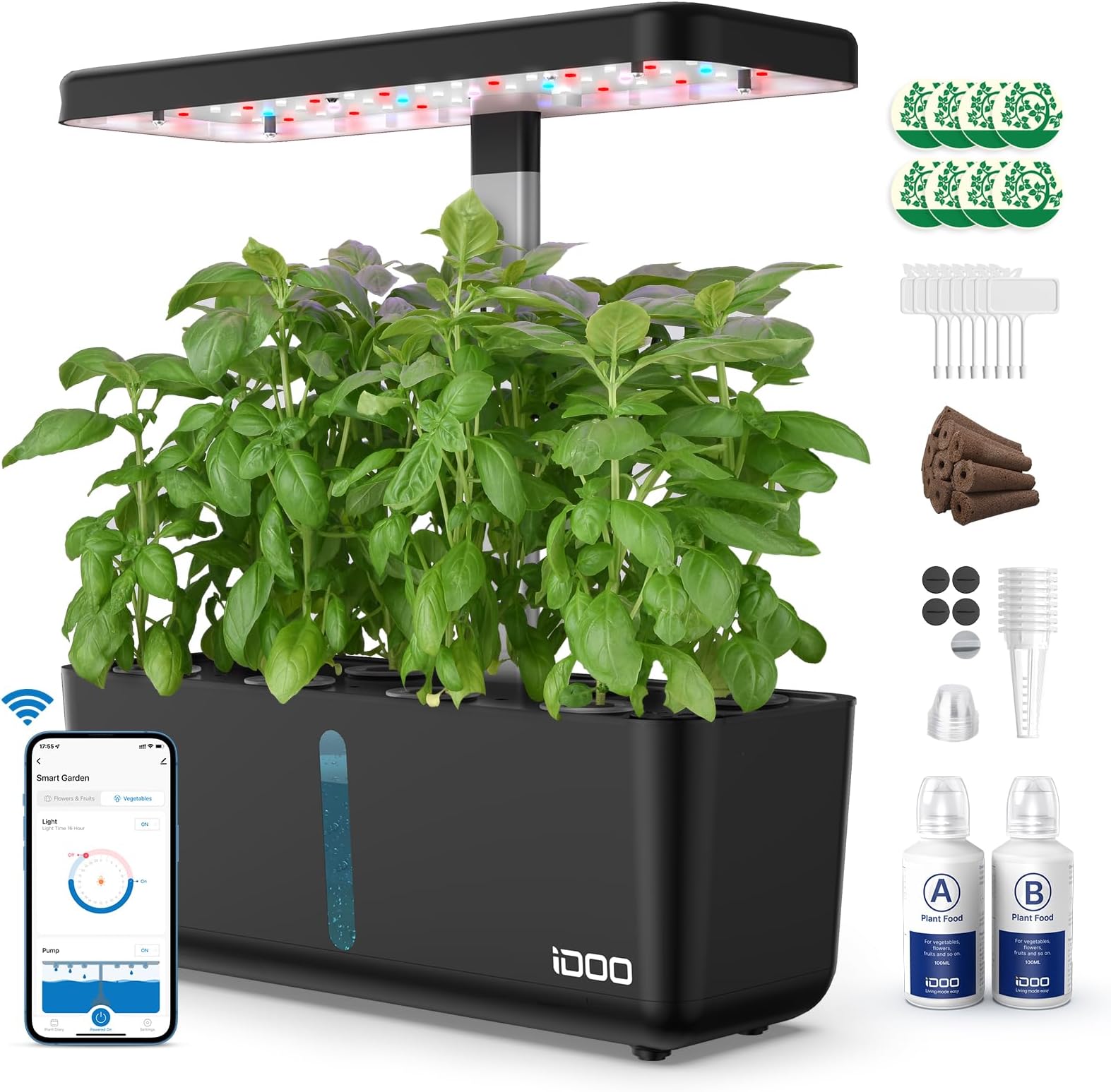 iDOOHydroponics Growing System Kit 8Pods, Christmas Gifts for Women Mom, Herb Garden Indoor with LED Grow Light for Home, Built-in Pump, Auto-Timer, Adjustable Height Up to 13.6", 8Pods WiFi-Black