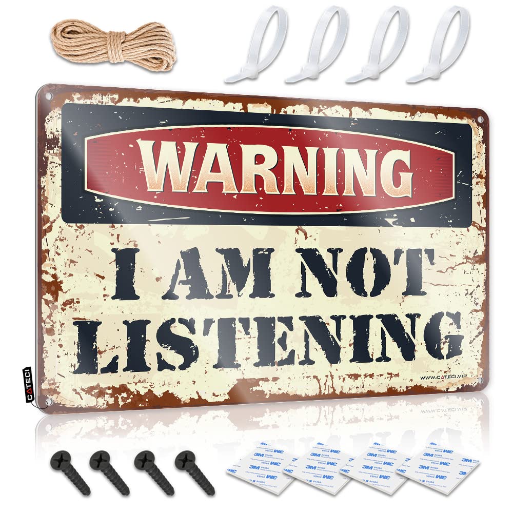 Decoration Warning Waterproof Artwork, Positive Retro Print For Cafe Pub Alcohol | Prints Pre-drilled Custom Warning I'm Not Listening(30X40CM)