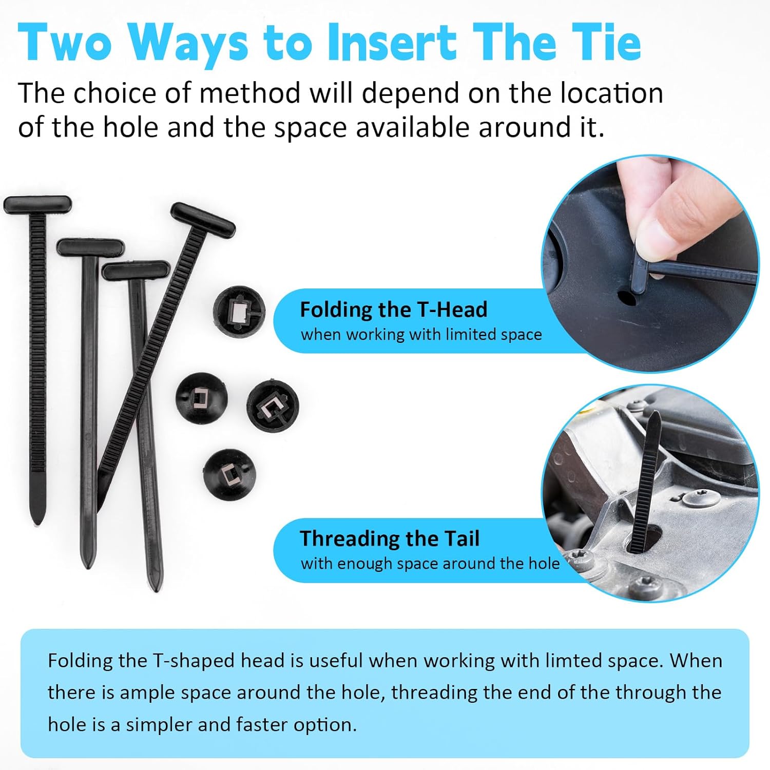 150Pcs Electrical Cable Ties,Nylon Universal Cable Tie Buckle,Heavy Duty Plastic Rivet T Zip Ties Style, Grip Auto Zip Tie Buckles for Car Daily Repair Bumper Clips