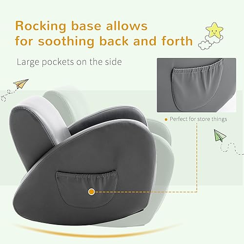 Miniatura 7 de Qaba Silla de Balancín para Niños con Bolsillo Lateral, Silla de Brazos de Piel Sintética para Niños Pequeños Gris