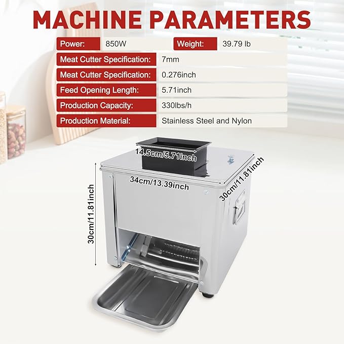 Máquina Cortadora de Carne 850W, 7mm, Acero Inoxidable miniatura 2