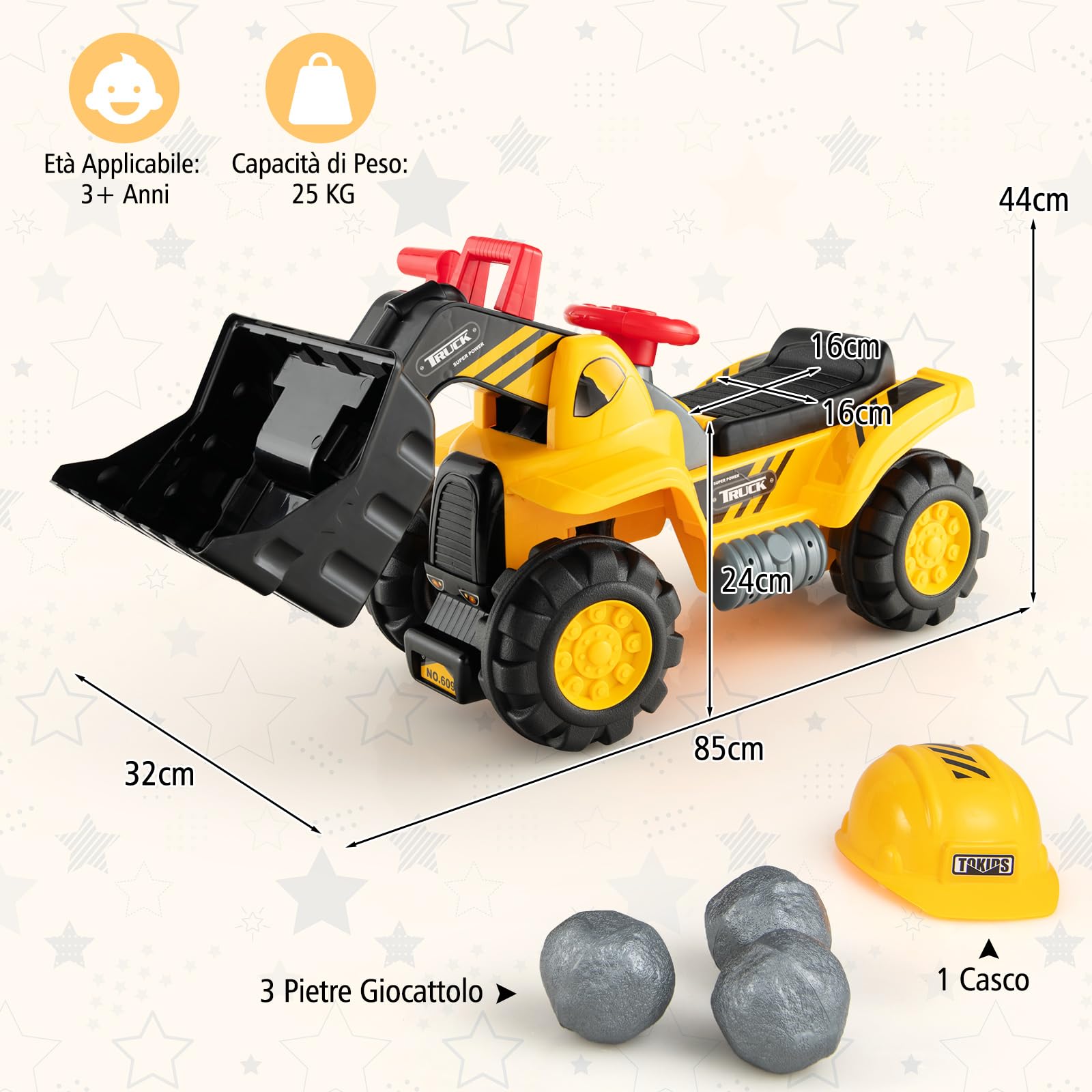 COSTWAY Escavatore Giocattolo Cavalcabile, Ruspa Elettrica Multifunzione con Suoni Realistici, Funzione Avanti e Dietro, Regalo per Bambini 3 Anni +, 85x45x30 cm (Stile 1)