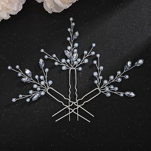 Miniatura 1 de Juego de 3 horquillas para el pelo de novia con perlas de cristal para novia, boda, accesorios para el cabello, hechos a mano, rojo, negro, azul,