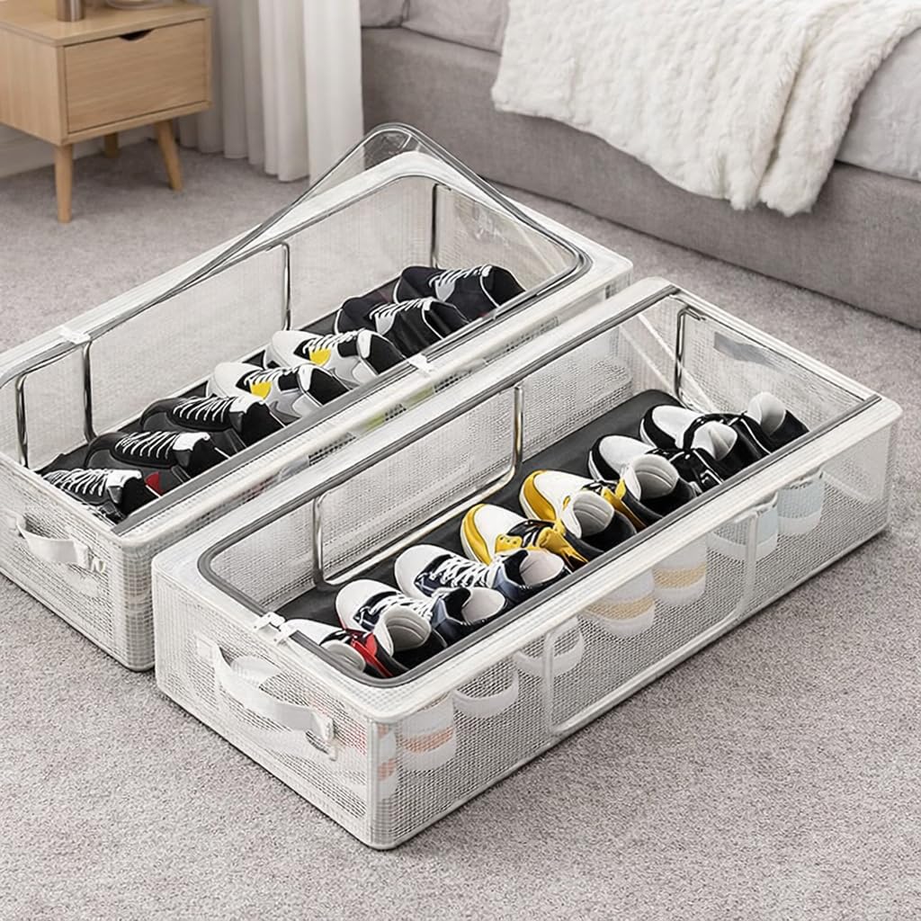 MOZU BAZAAR Shoe Storage Box, Shoe Organizer for Closet, Clear Plastic Stackable Shoe Boxes, Space Saving Foldable Sneaker Shoe Rack Containers Bin Holder 1, (60 x 30 x 15 Cm) Pack Of 1