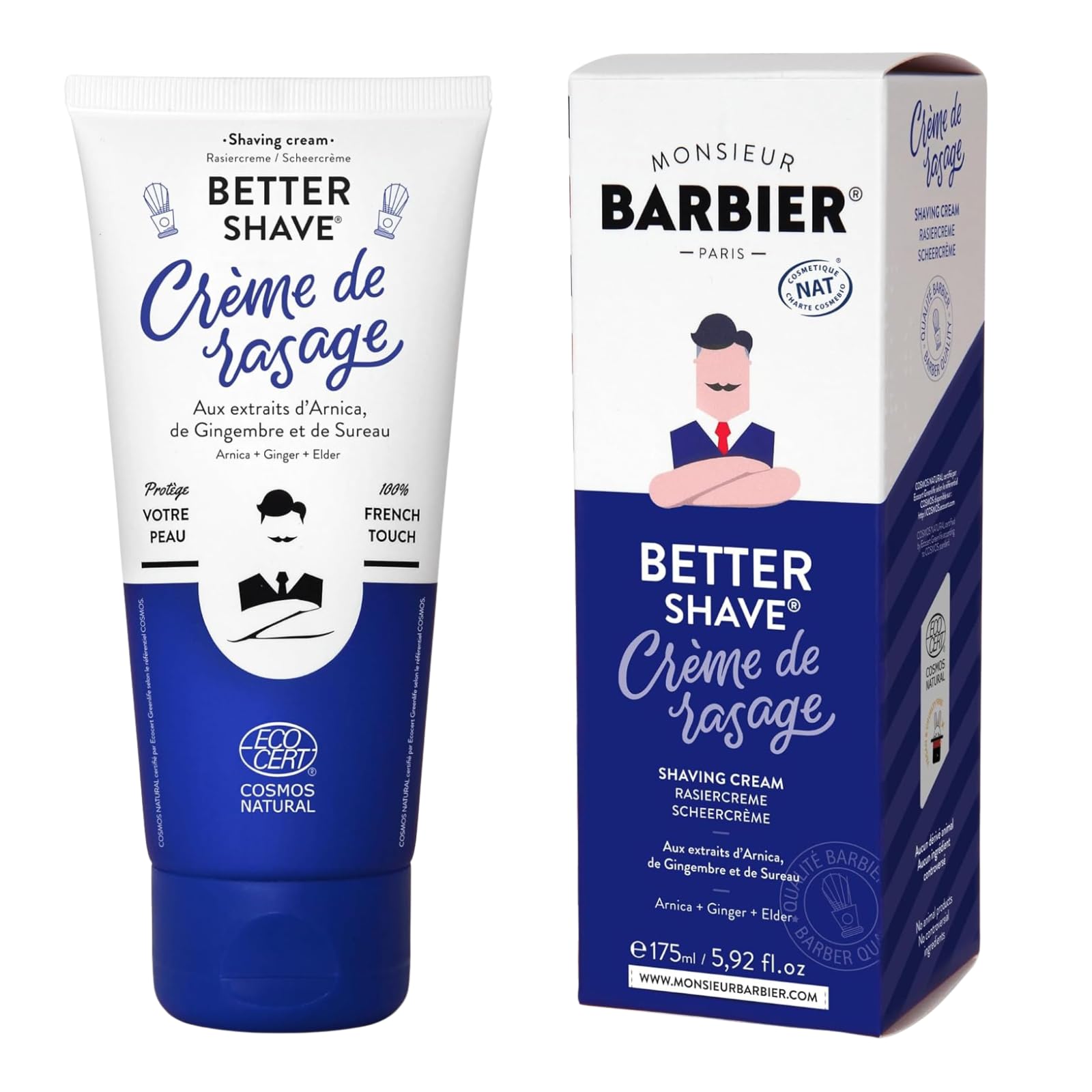 Crema da barba di Monsieur BARBIER | Vegana, Naturale e Francese | A base di Arnica, Cipresso & Zenzero | Una schiuma da barba densa e cremosa | Protezione ideale per pelli sensibili | 175ml