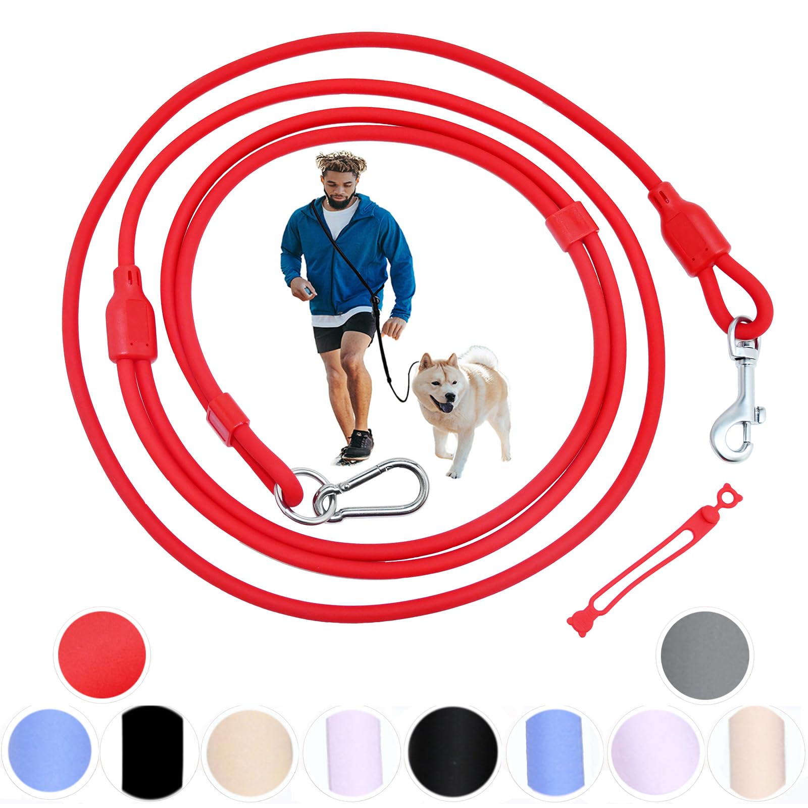 Tiesenci Hands-Free Dog Leash for Walking - 9-in-1 No Pull Harness & Leash Set, Heavy Duty Waterproof Slip Lead for Large and Medium Breeds (20-120lbs, Red)