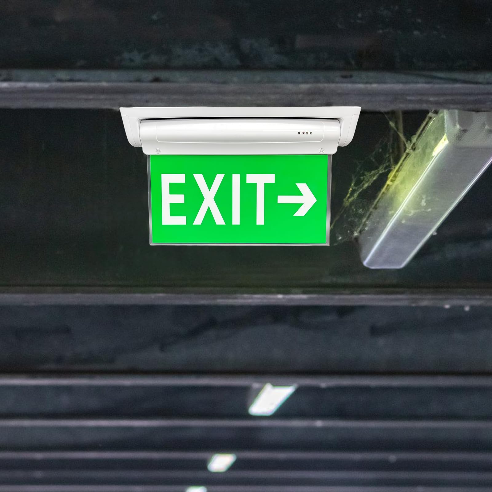 Iluminación LED de emergencia de doble cara con duración de batería de 3 horas, protección IP30 contra salpicaduras, batería de litio de carga automática, 6 pictogramas intercambiables, luz