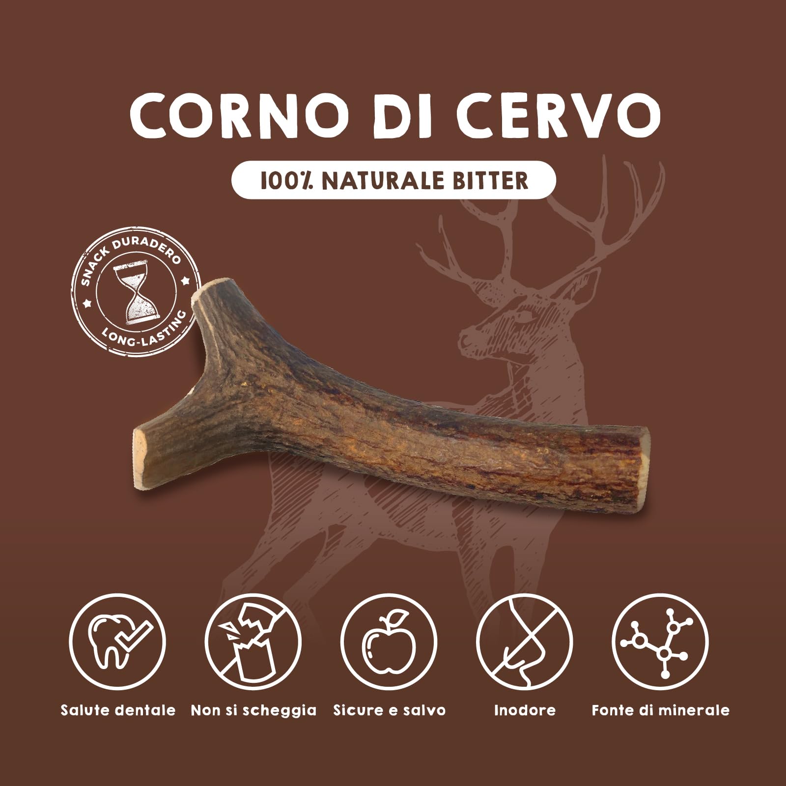 MAIKAI Corno di Cervo per Cani Grandi XL – Masticativo Naturale Senza Punta – Osso Inodore Antitartaro