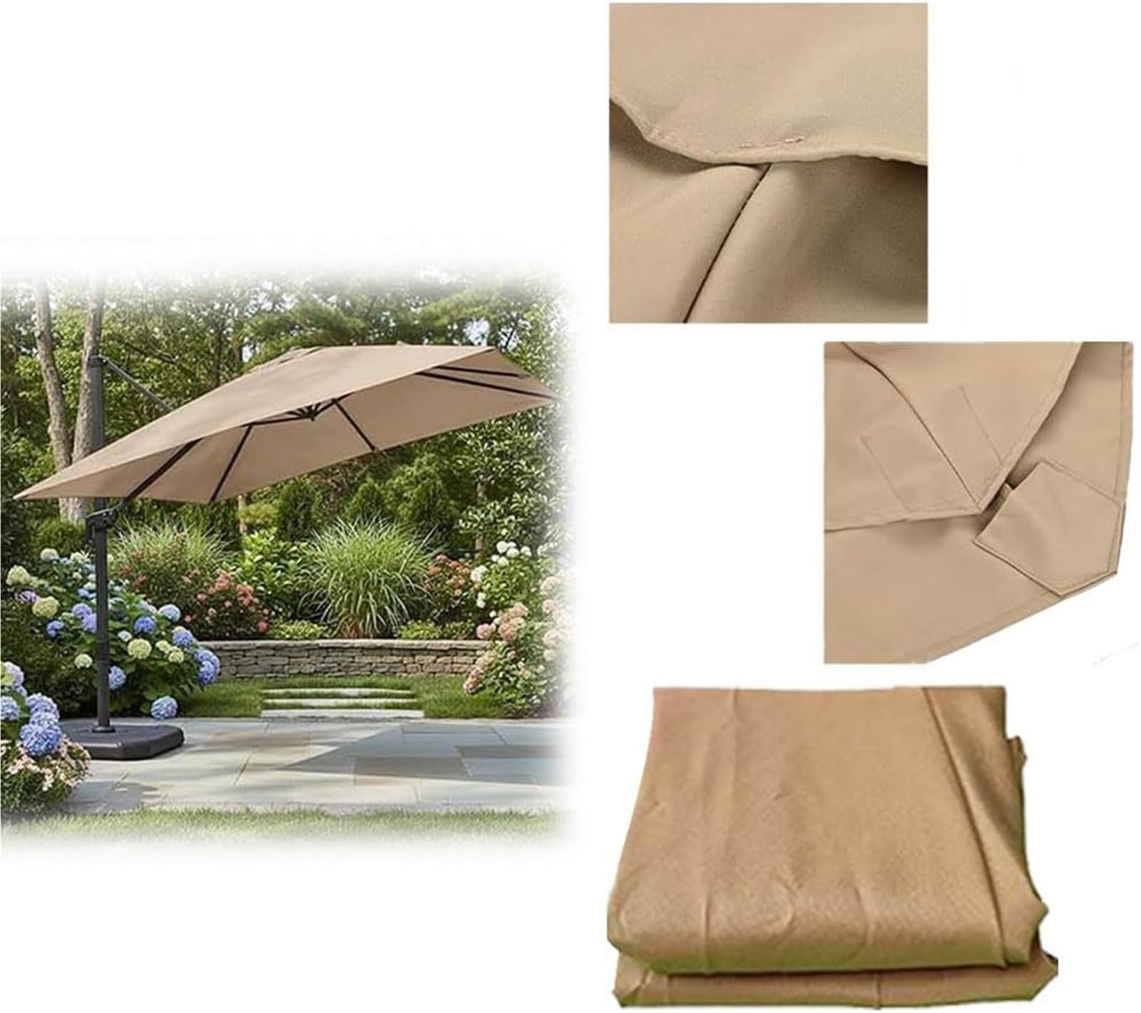 Quadratischer Sonnenschirm Ersatzbezug 3m/3.5m/4m, Ampelschirm Ersatzbezug 8 Streben, Wasserabweisender UV-geschützter Sonnenschirm Stoff Ersatz (Taupe,300x400cm/10x13ft)