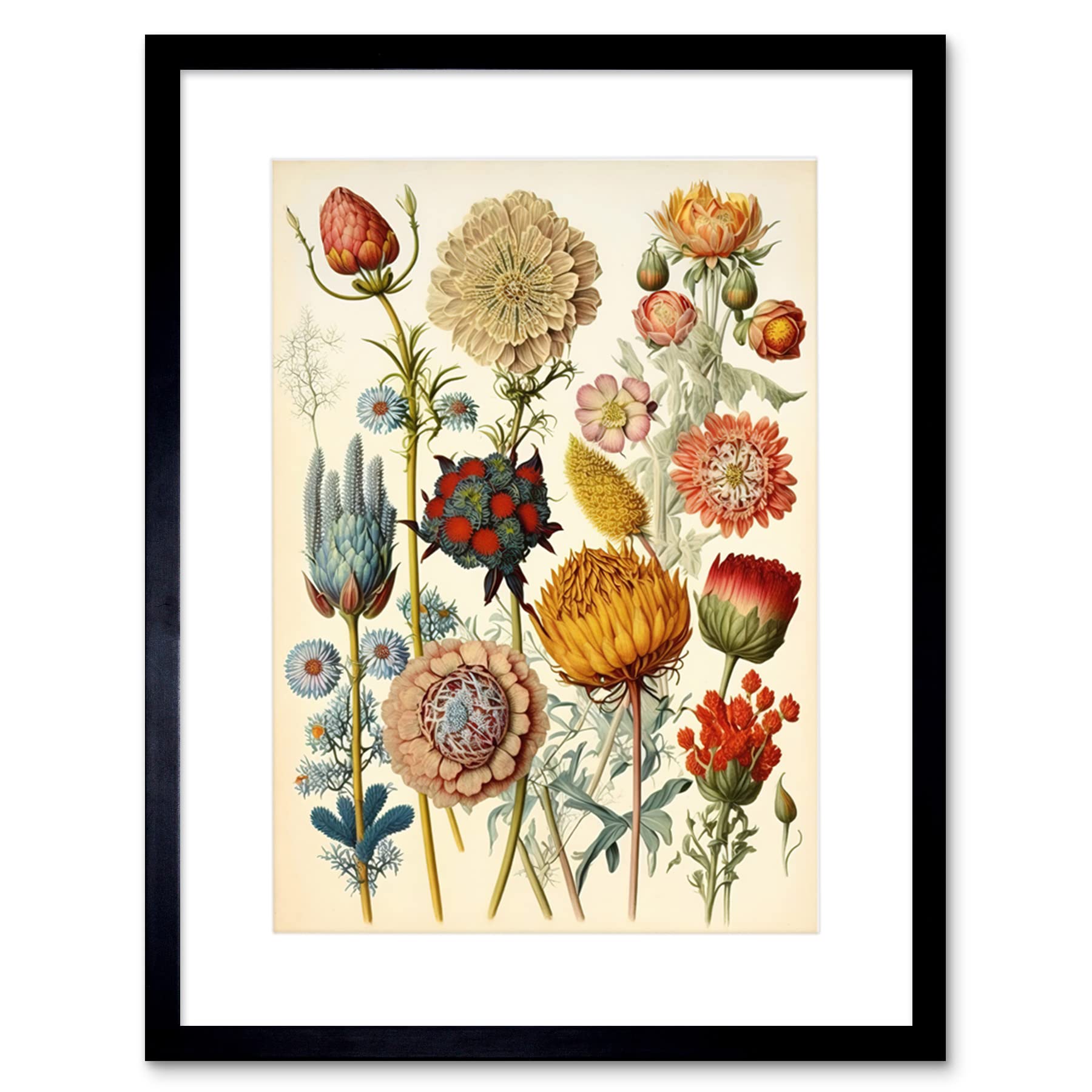 B&Q -  Wall Art Print Vintage Botanical Ernst Haeckel Inspired Plant Study Modern Watercolour Painting Artwork Framed 9X7 Inch