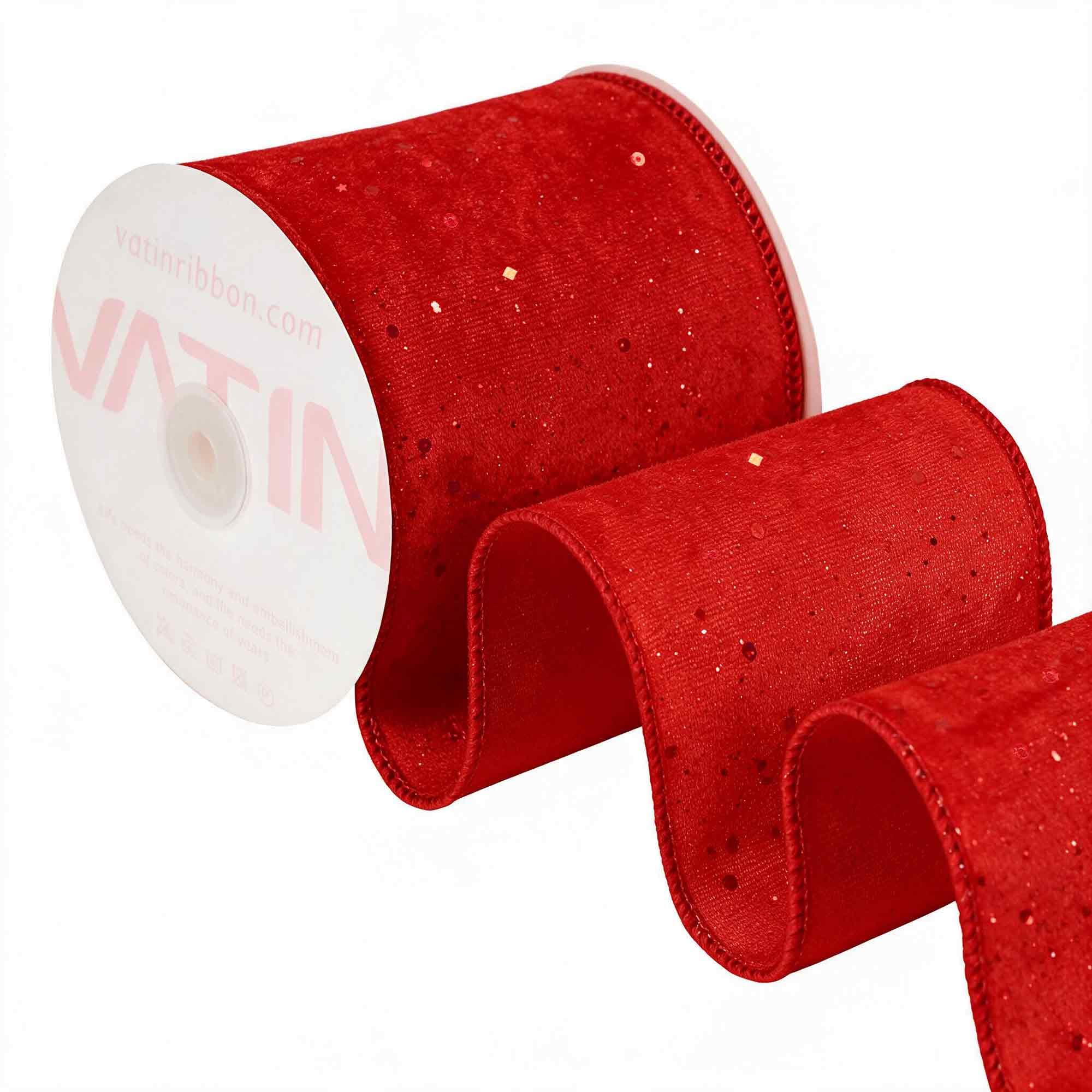 VATIN Red Glitter Wired Ribbon, 102 MM x 9 M, Christmas Tree Decorations — image 1