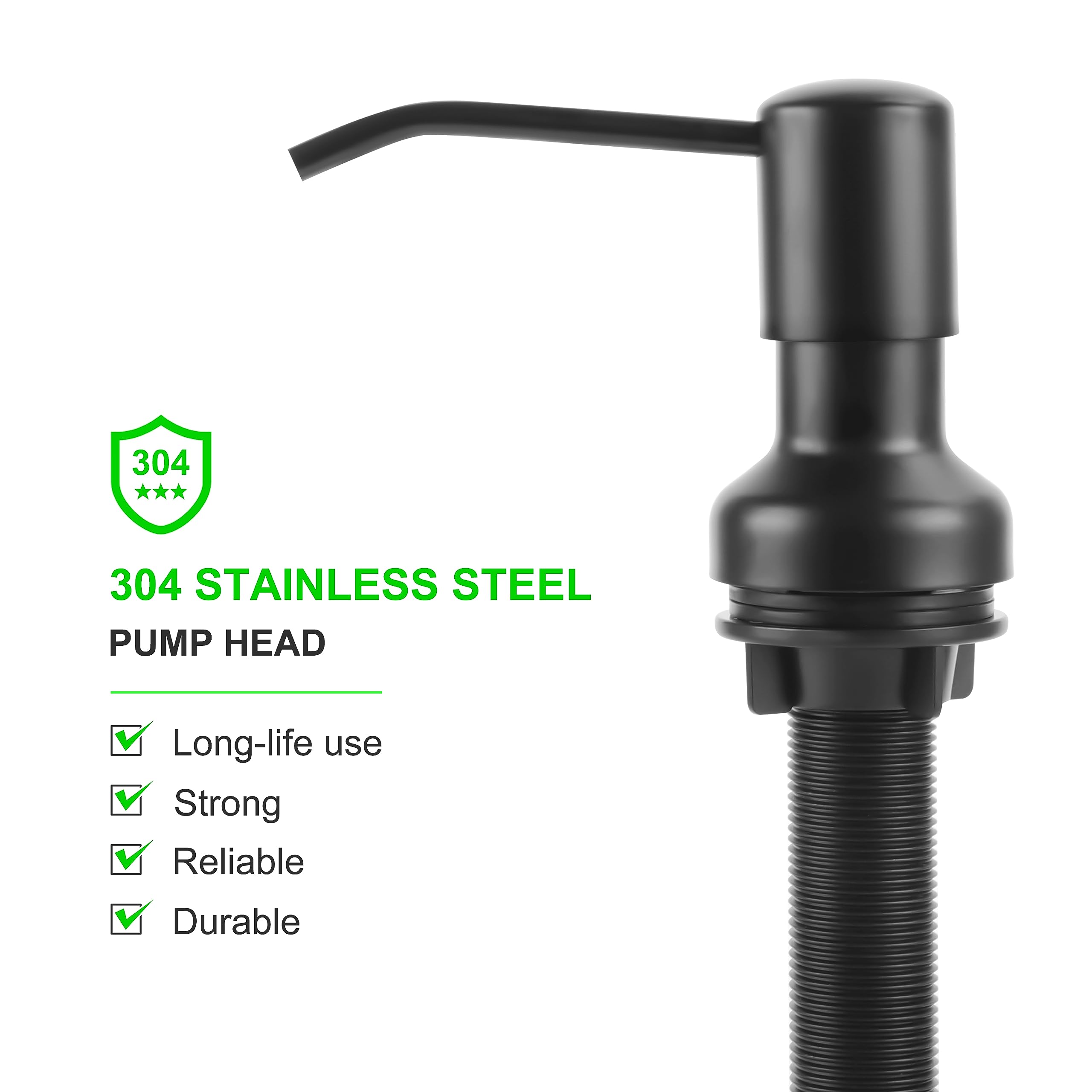 Dispensador de jabón para fregadero de cocina, dispensador de jabón con vástago roscado más largo, tubo de extensión de 47 pulgadas que se conecta directamente al recipiente de jabón de platos, base