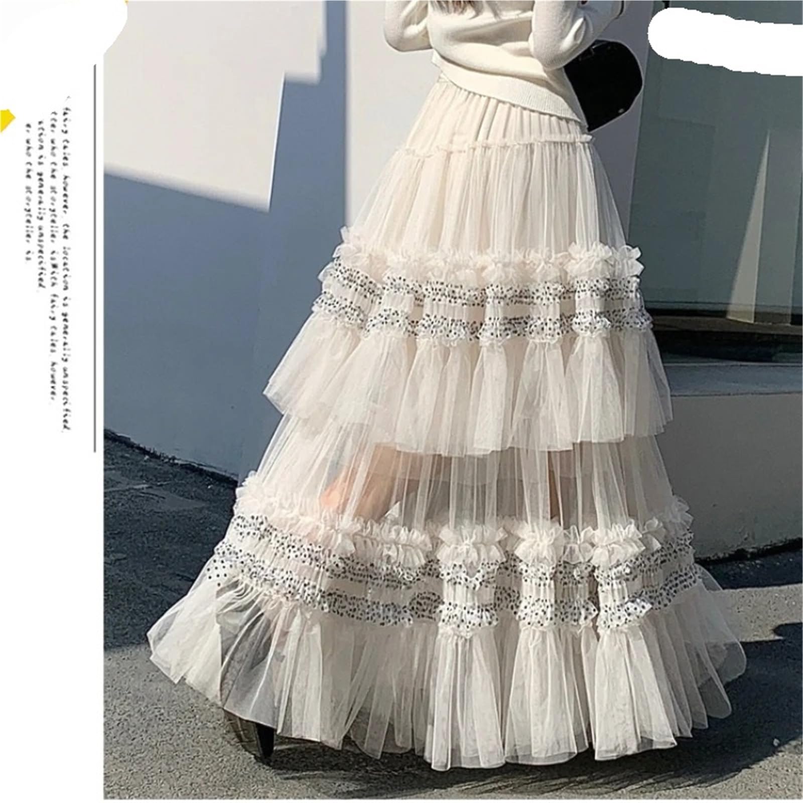 Princess Cute Sheer Mesh Long Maxi Gonne Donne romantiche | Gonne lunghe lunghe Donne romantiche con volant Una linea di tulle in pizzo a vita alta svasata Maxi gonne dolci