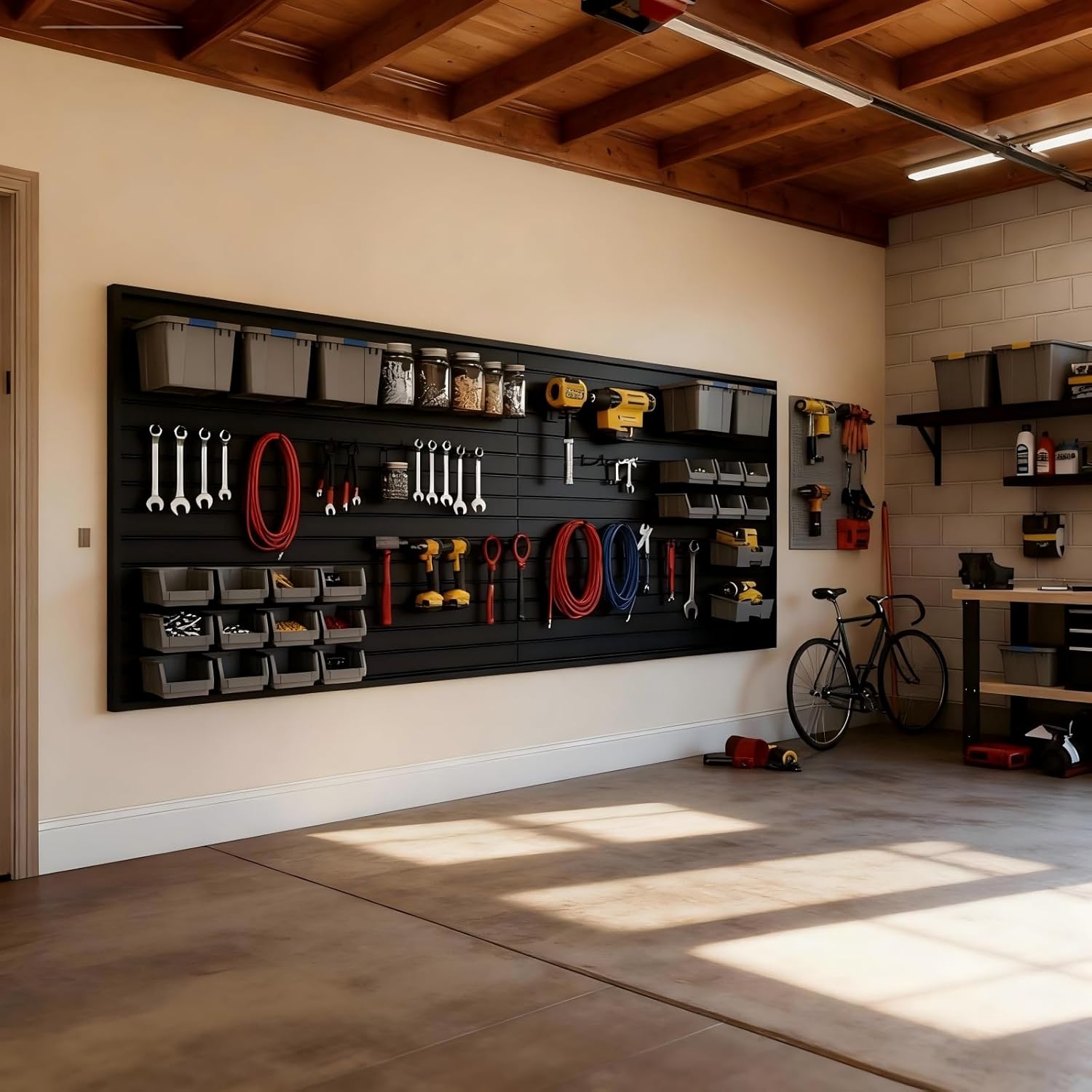 Slat Wall Paneling 4x8 ft Garage Organizer Storage System - Heavy Duty PVC Slatwall Panels for Garage Organizer Product, PVC Wall Mounted Tool Storage Slate Board for Home and Workshop?Black? 4FT X 8FT Black
