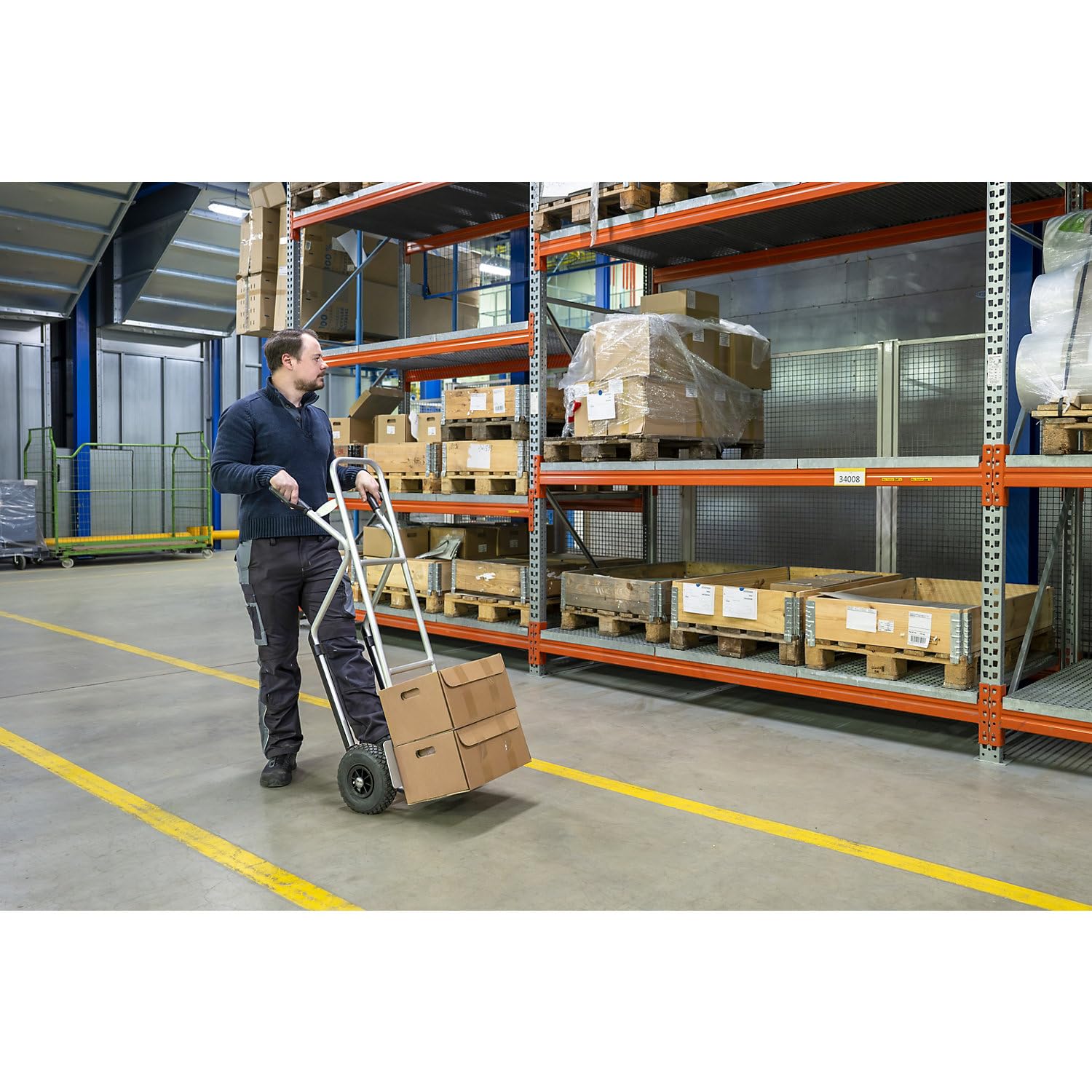 eurokraft pro | Sackkarre aus Aluminium | Modell XL: große Schaufel und Gleitkufen, mit fester Schaufel