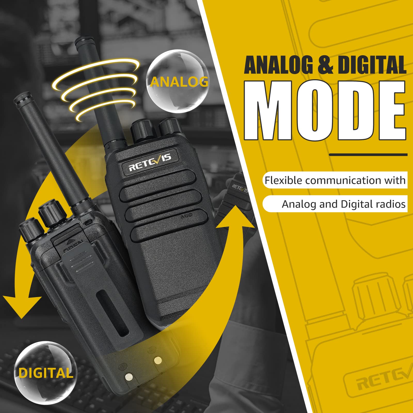 Retevis RT40 Walkie Talkie, PMR446 Radio Portatile Bidirezionale Licenza-libera, Radioamatore Analogico Digitale DMR a 48 Canali, Walkie Talkie Portatile Professionale da 2000 mAh per Sicurezza
