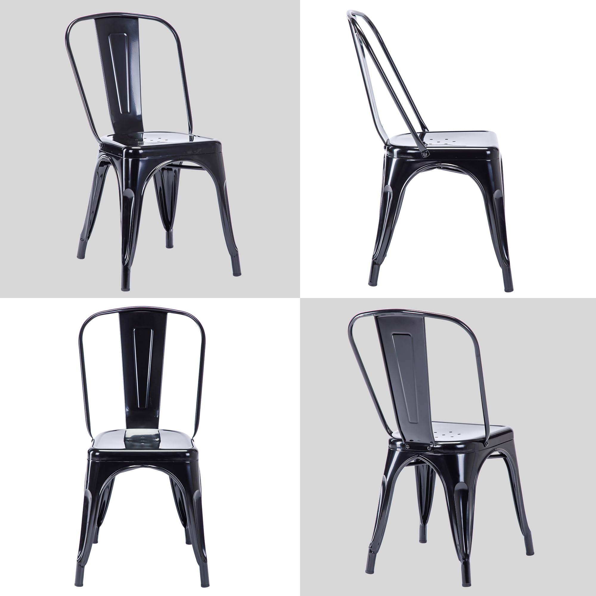 DUHOME Chaise de Salle à Manger en Métal Lot de 4, Chaise de Cuisine Empilable Chaise de Jardin avec Dossier pour Bar Café Salon Restaurant Intérieur et Extérieur, Noir