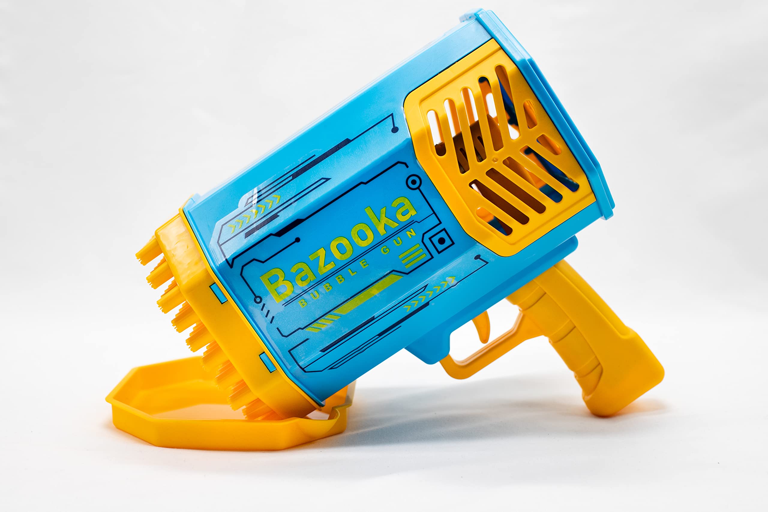 Max Bubble Gun 88 Hole Bubble Maker TIK Tok LED Lights Electric Bubble Machine Bubble Blower for Kids Wedding Birthday (Blue/Yellow)