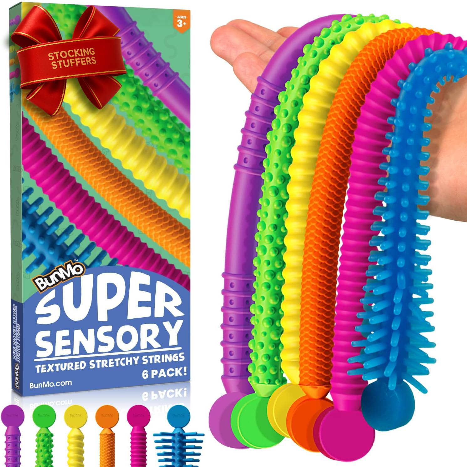 BUNMO Stocking Stuffers for Kids - Stretchy Sensory Strings - Sensory Toys for Kids - Stocking Stuffers for Boys and Girls - Hours of Fun - Super Sensorial - 6 Pack