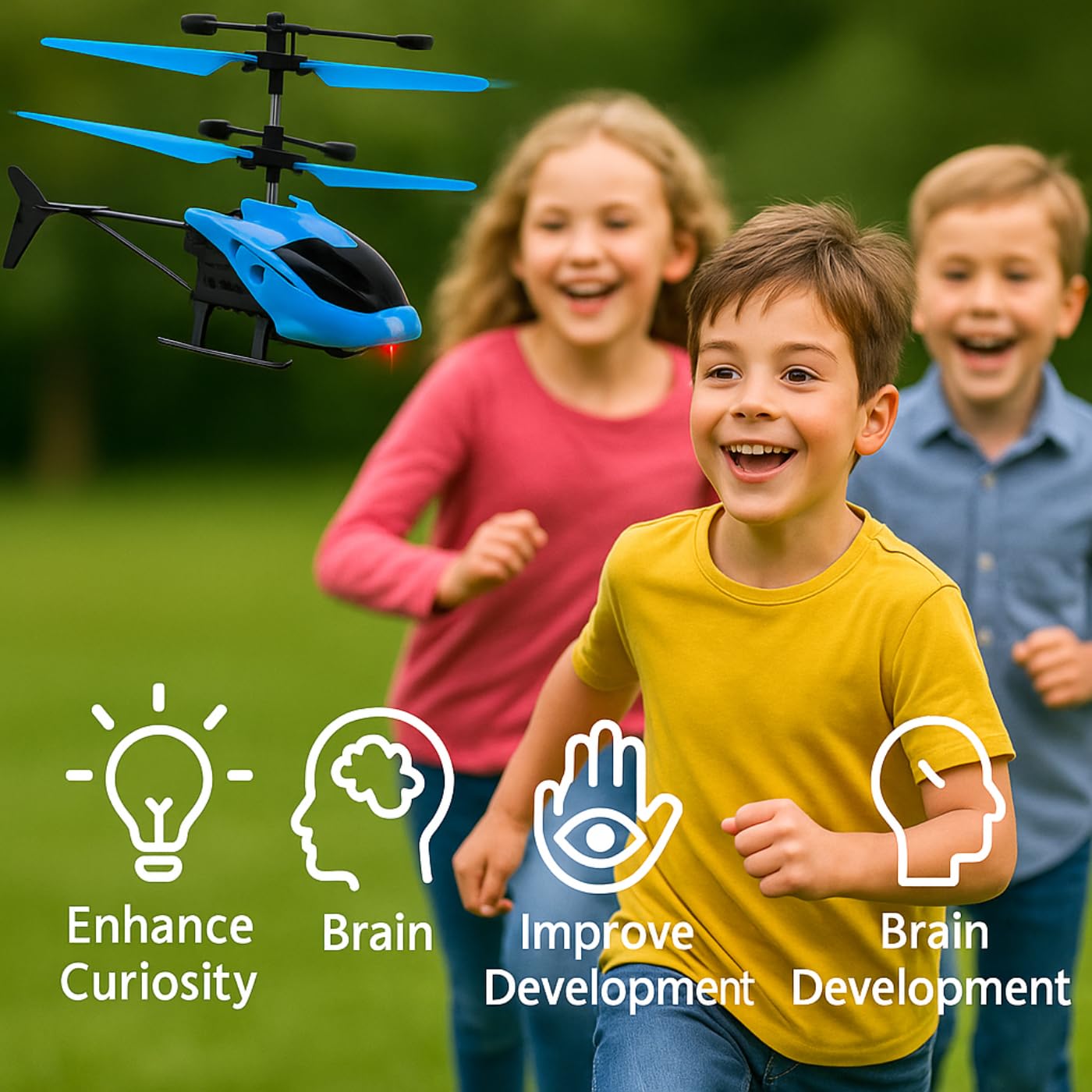 KIDZYMON® RC Helicopter with Hand Gravity Sensor, Flying Remote Control Helicopter Toy, Chargeble, 3D Light & Safety Sensor for Kids Age 4+ Years I Pack of 1 (Blue) 2