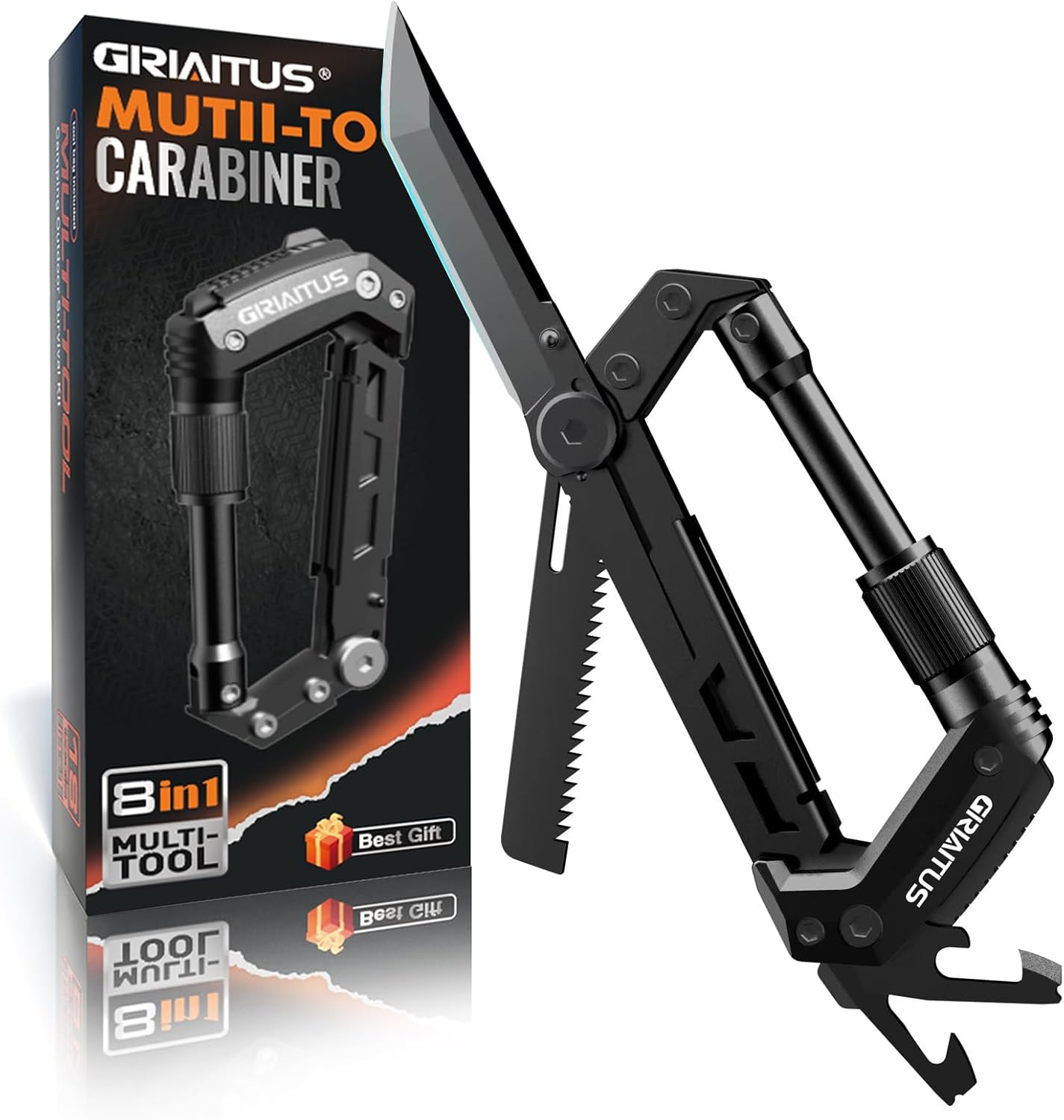 Carabiner Multitool, EDC Carabiners with Pocket Knife, Serrated Knife