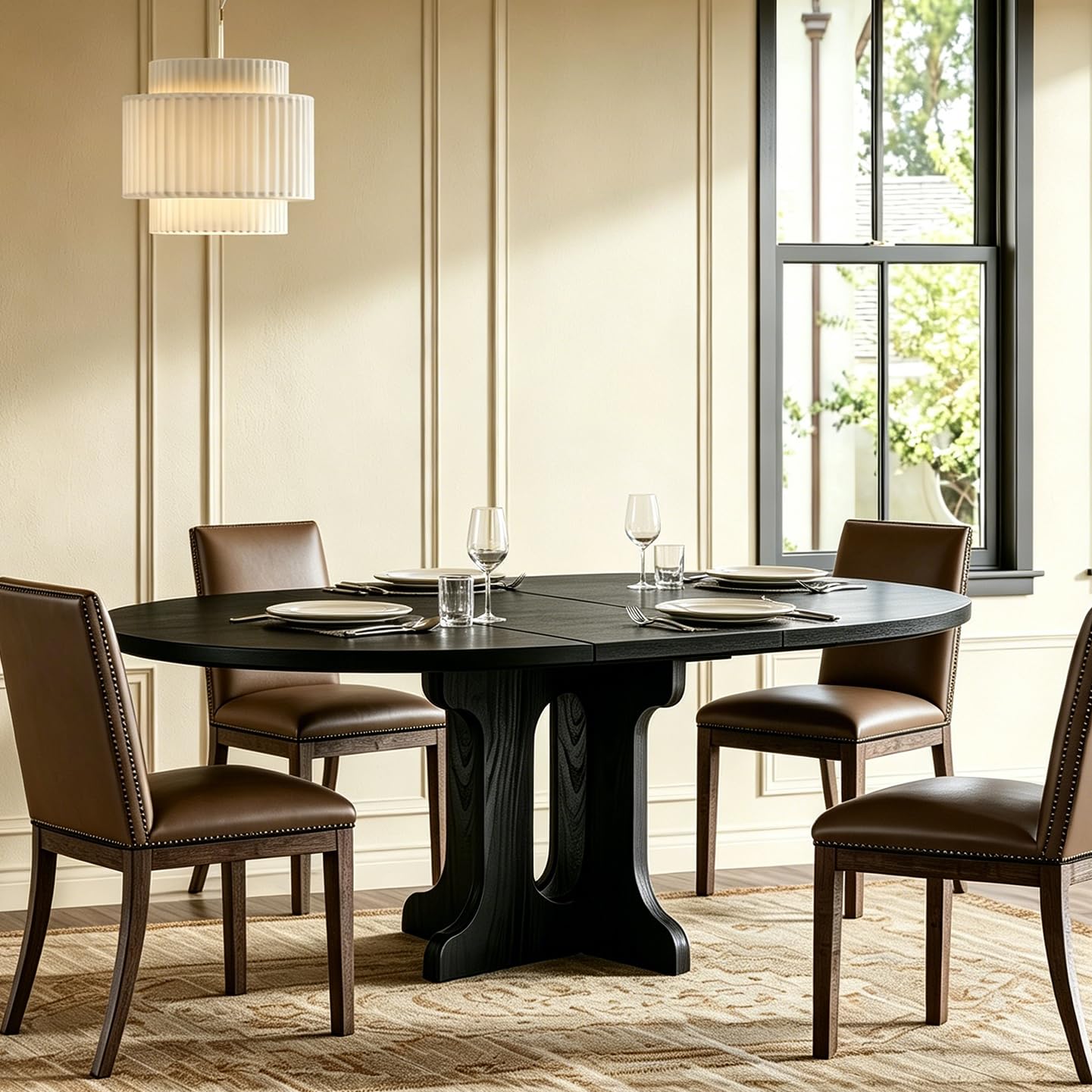 Tavolo da pranzo allungabile, 90-120 cm, rotondo/ovale, tavolo da cucina in MDF per 2-8 persone, altezza 75 cm, moderno tavolo da pranzo per soggiorno, cucina, base in legno incrociato, salvaspazio