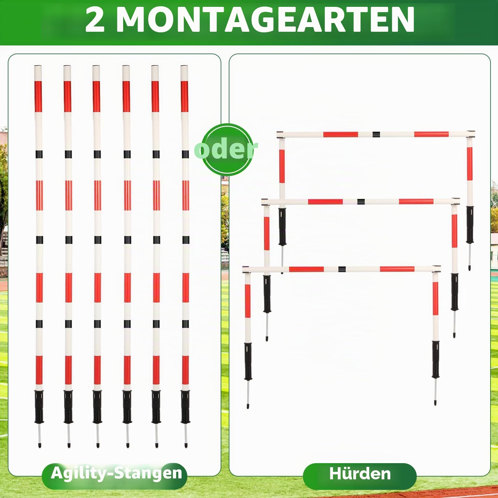 Fußball-Agility-Trainingsstangen-Ausrüstung mit Tasche, 6 Agility-Stangen, 3 horizontale Stöcke, 1 Agility-Leiter mit Tasche, 10 Fußball-Kegel, multifunktionale Geschwindigkeitstrainingsausrüstung für
