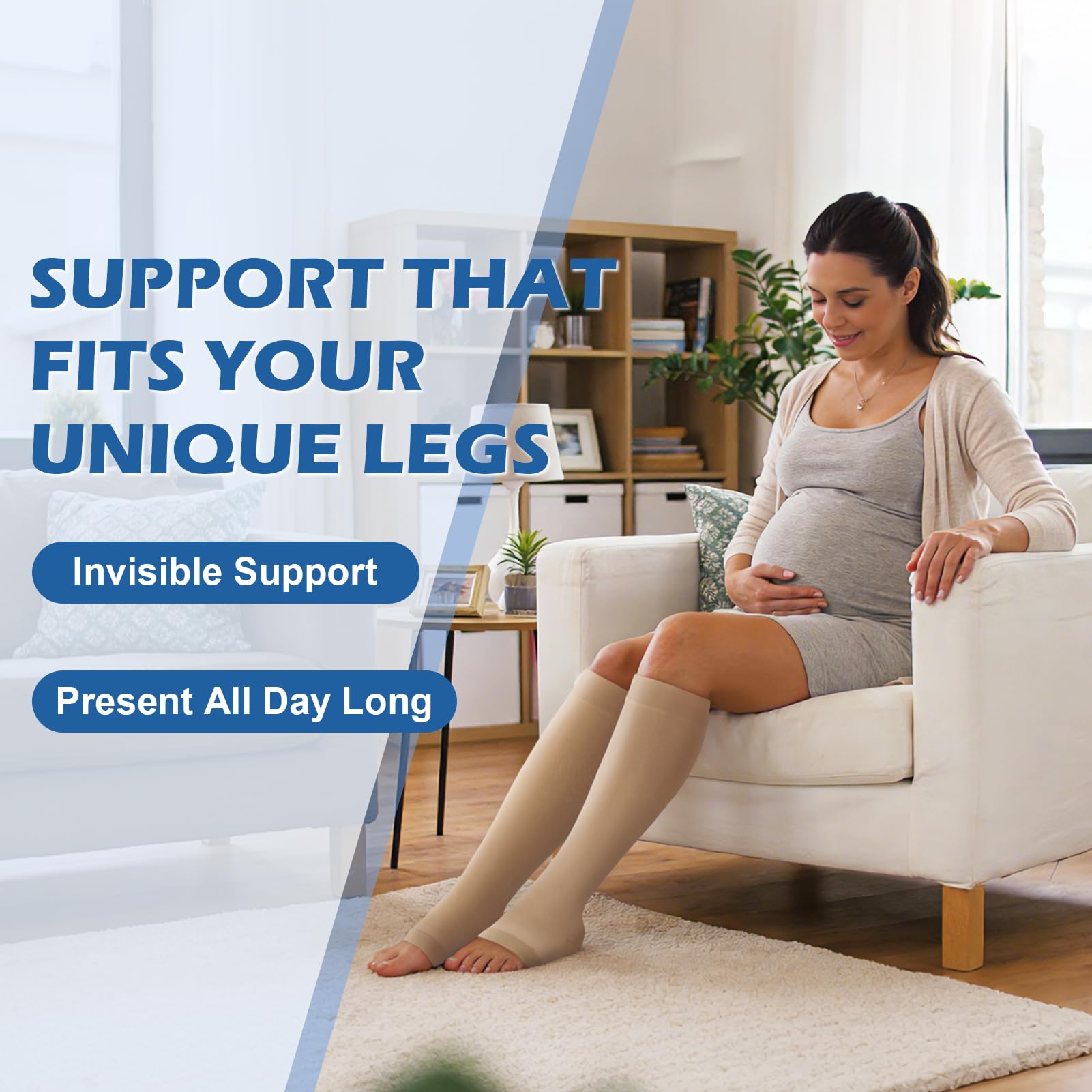 beister - Medias de compresión de pie abierto para hombre y mujer, 20-30mmhg contención calcetines clase 2 médicos apoyo gradual bajo de compresión indicado para las venas varicosas, edema