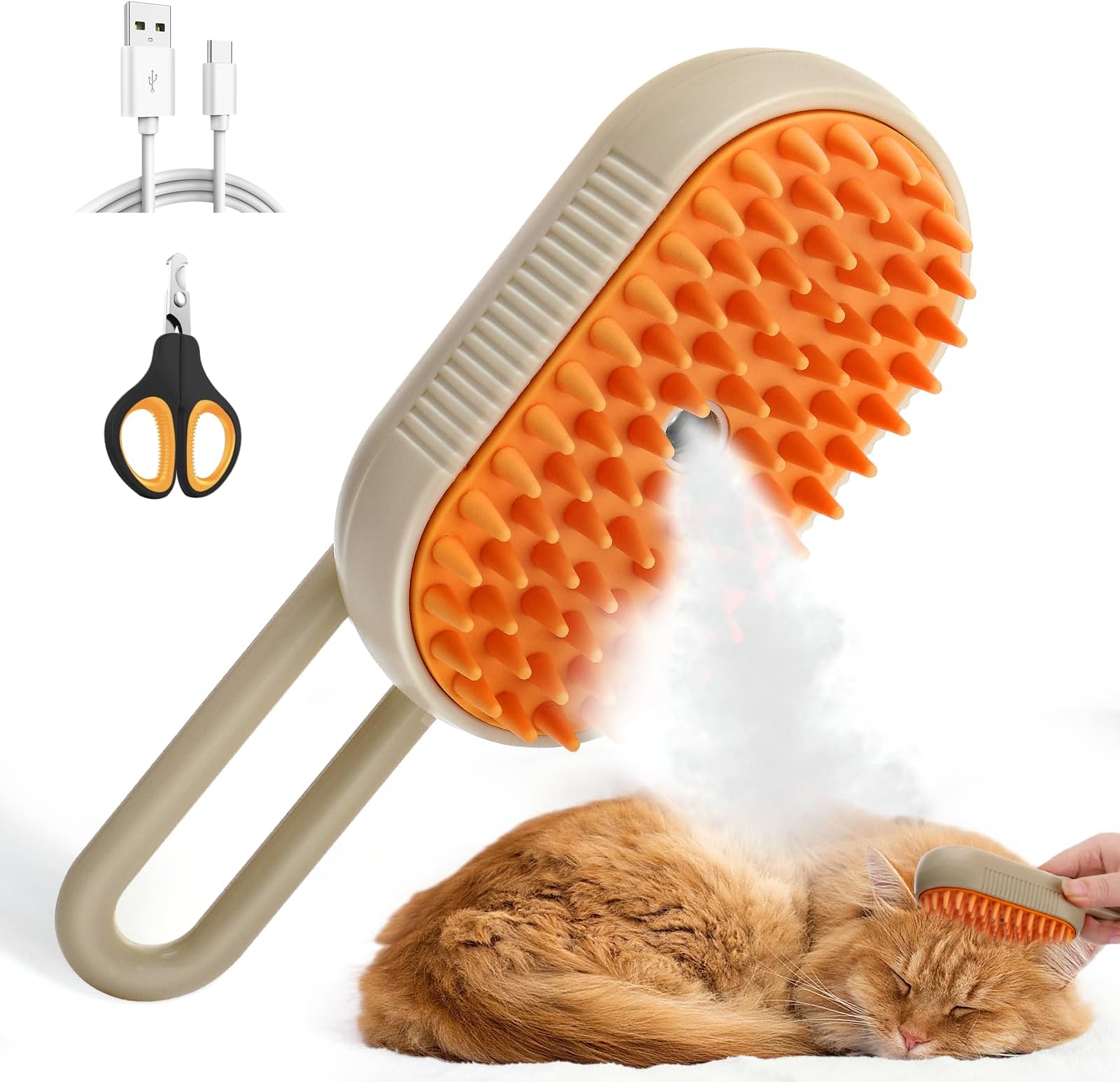 Mity rain Cat Steam Brush and Pet Nail Clipper, Steamy Cat