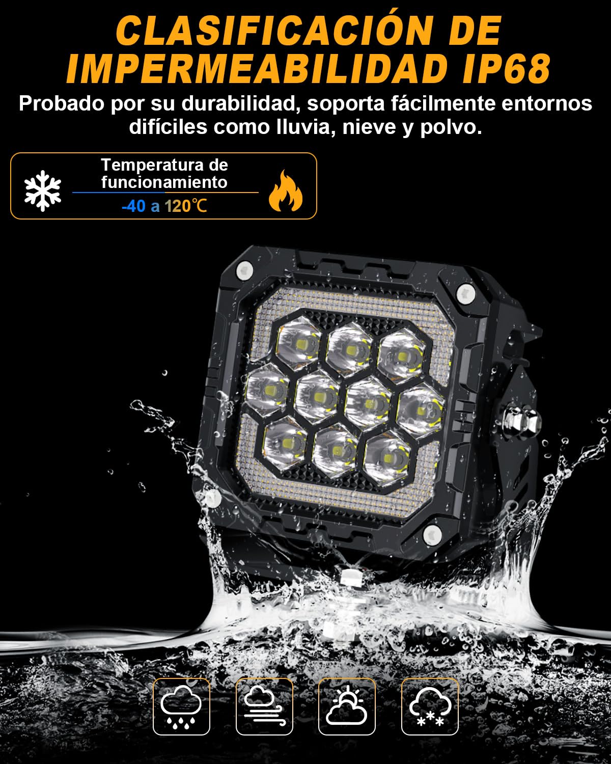 Antom Faro LED 41000LM 9 LEDs Trabajo 9-60V 270°, IP68 Impermeable Homologado ECE, Luz Blanca Ámbar Flash, Soporte Ajustable para Jeep, 4x4, Camión, Moto, ATV, Off-Road