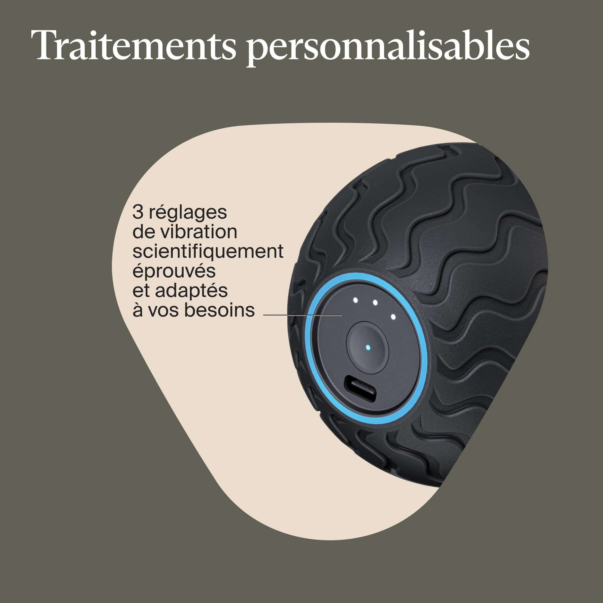 Wave Solo Série Wave - Appareil de massage portable pour les athlètes - Balle de thérapie par vibration - Technologie QuietRoll™ - 3 fréquences de vibration personnalisables dans l'appli Therabody