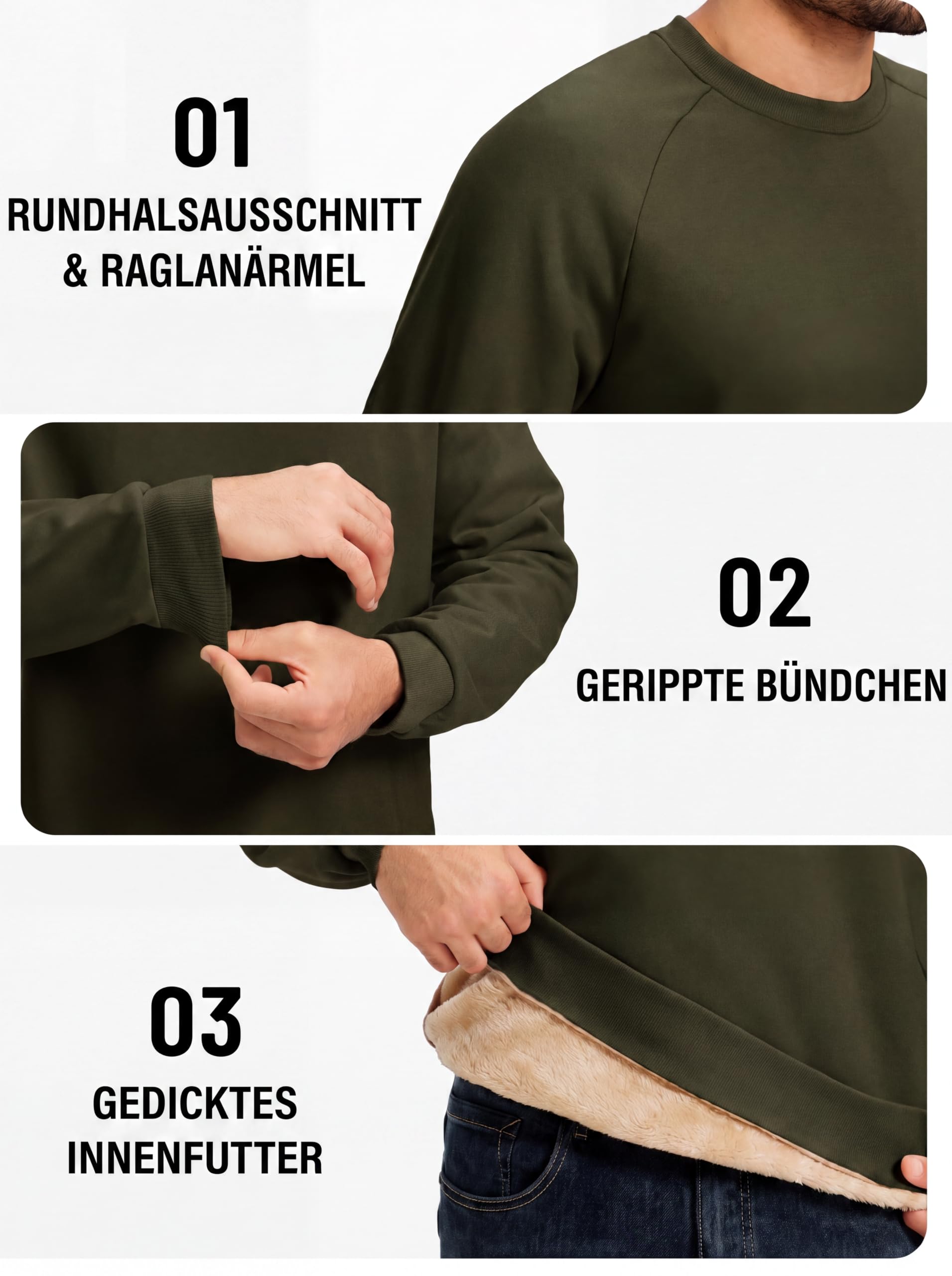 TACVASEN Fleece Pullover Herren Winter Sweatshirt Baumwolle Warm Pulli Rundhals Sport Langarmshirt Männer