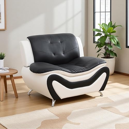 Miniatura 9 de Sofás Seccionales de Cuero, Conjuntos de Muebles de Sala de Estar, 3 Piezas Conjunto de Sofá Moderno para Sala de Crema