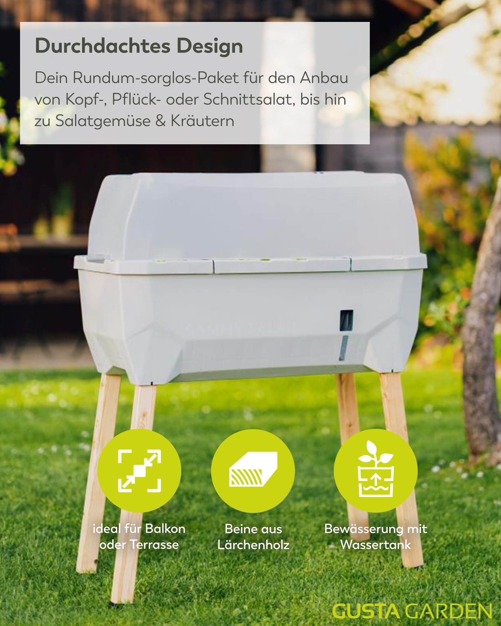 Gusta Garden Gusta Garden - Sammy Salad - Slimme kruidenpot met 15 L watertank en Deksel - Kweekbak - Plantenbak - Antraciet