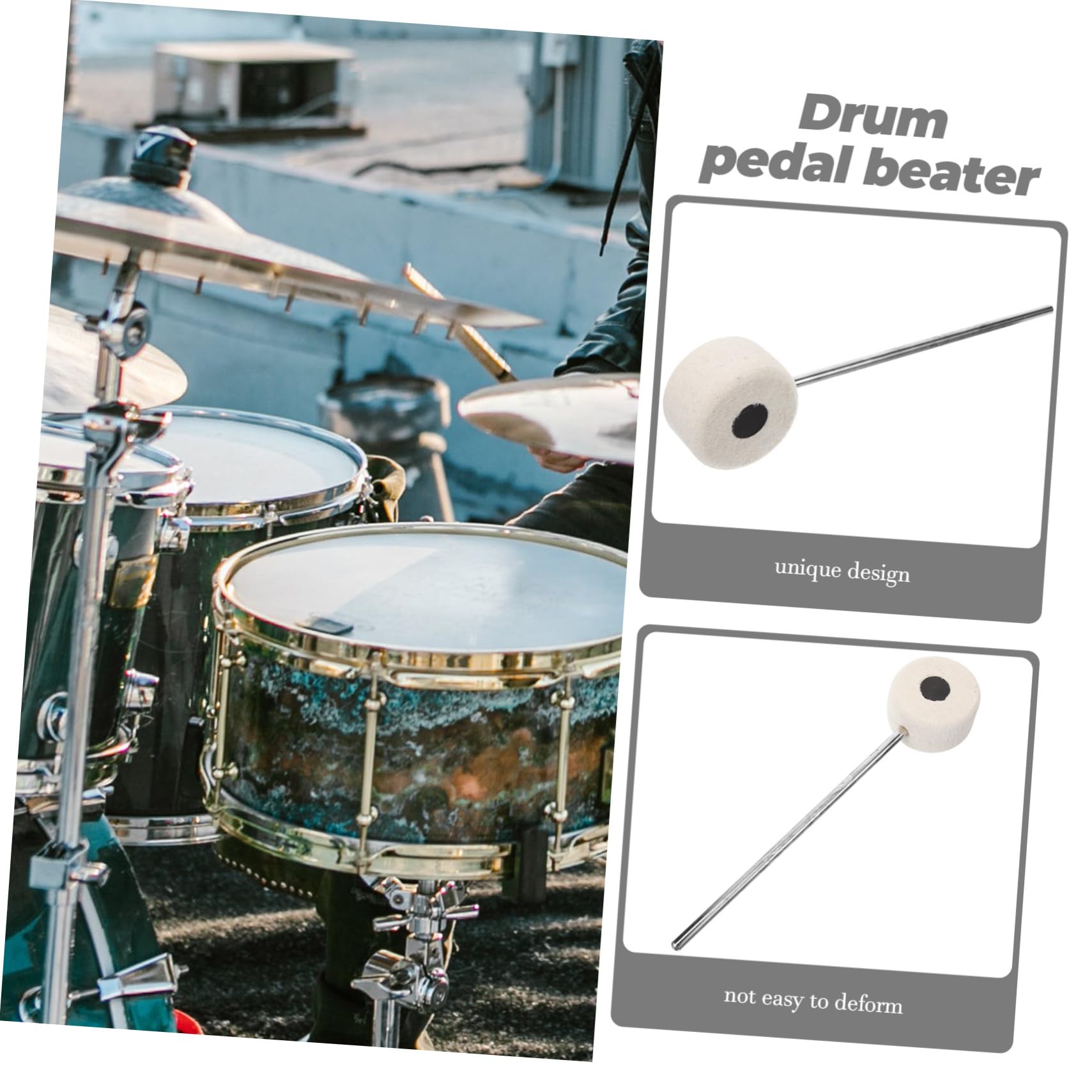 Wakauto Bass Drum Accessories Silver Drum Pedal Felt Kick Drum Pedal Hammer Drum Mallet Hammer for Bass Drum Pedal