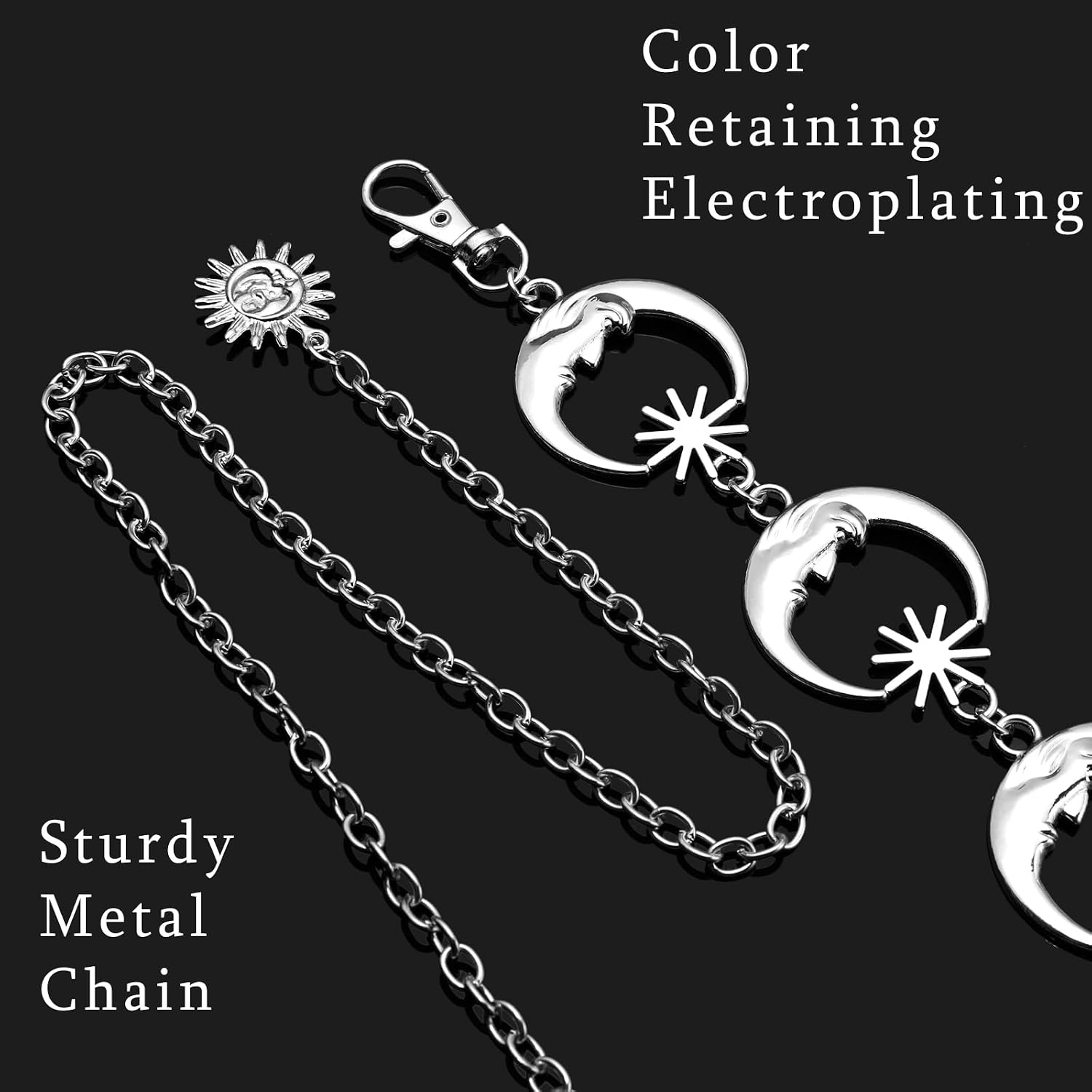 YGR Chain Belt for Women Girls Sun Moon Western Metal Waist Belts, Adjustable Metal Chain Belts for Dresses Jeans Trousers