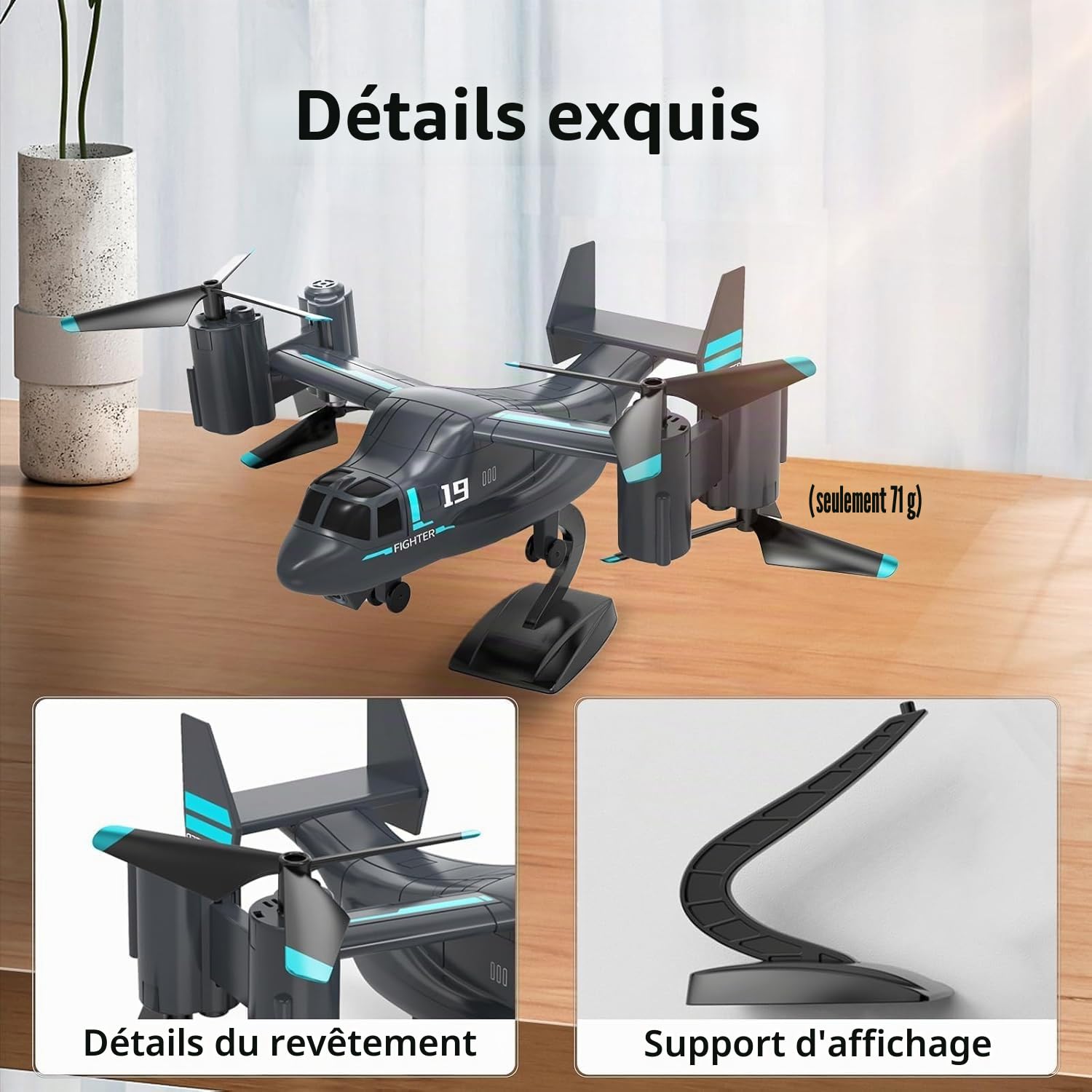 OBEST Hélicoptère Osprey Radiocommandé avec Caméra,Drone avec Caméra,Mode de Vol à Voile,Photographie Aérienne à Double Caméra,Décollage/Atterrissage en Un Clic,Deux batteries