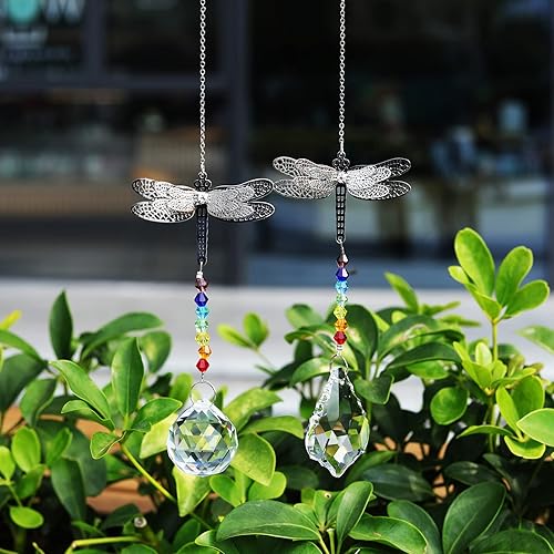 Miniatura 10 de Atrapasoles de cristal con cuentas de chakras, búho, ventana, adorno colgante de arco iris, paquete de 2 para Navidad, boda, decoración de ventana