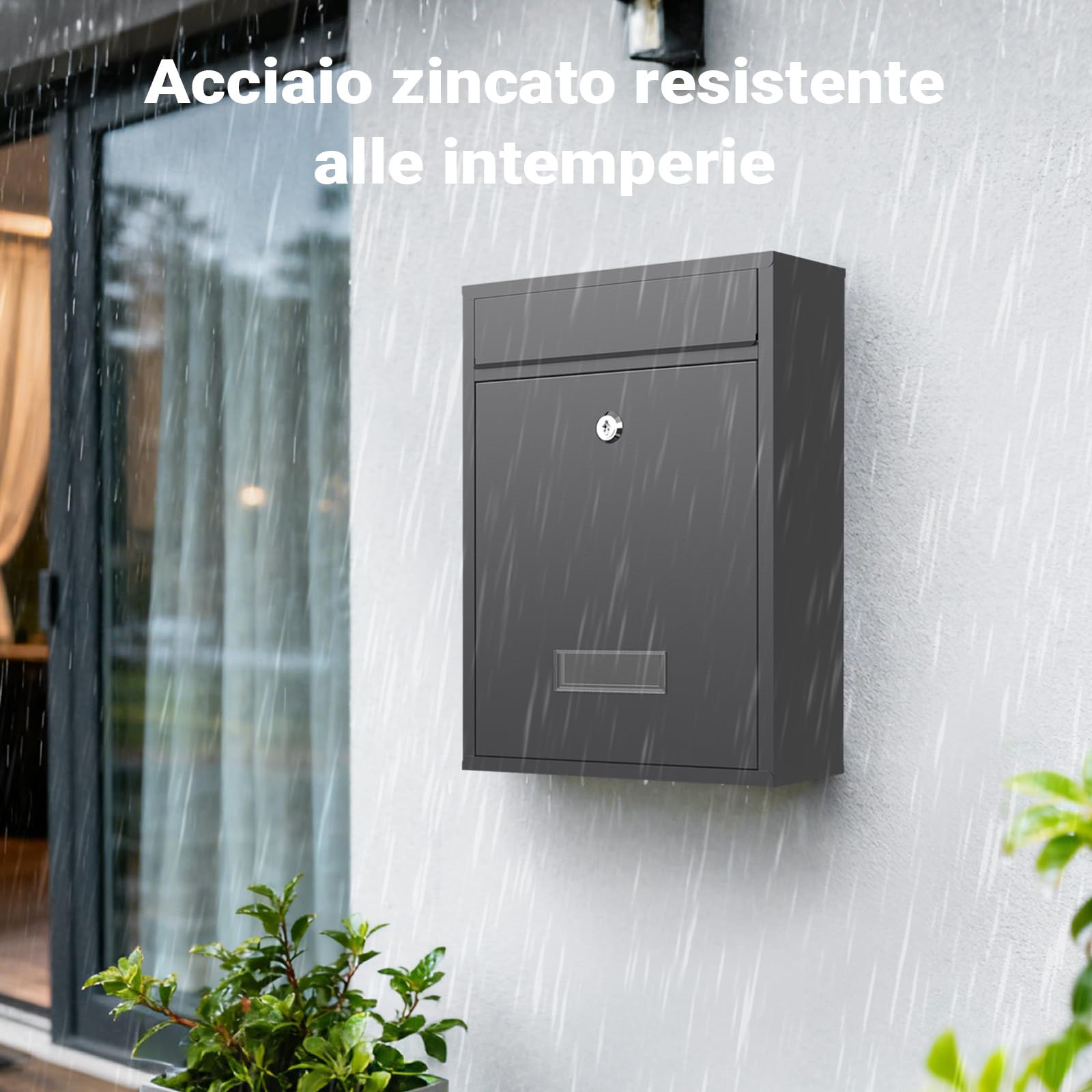 Wiltec Cassetta postale singola V10, verniciatura a polvere antracite, con vetrino portanome